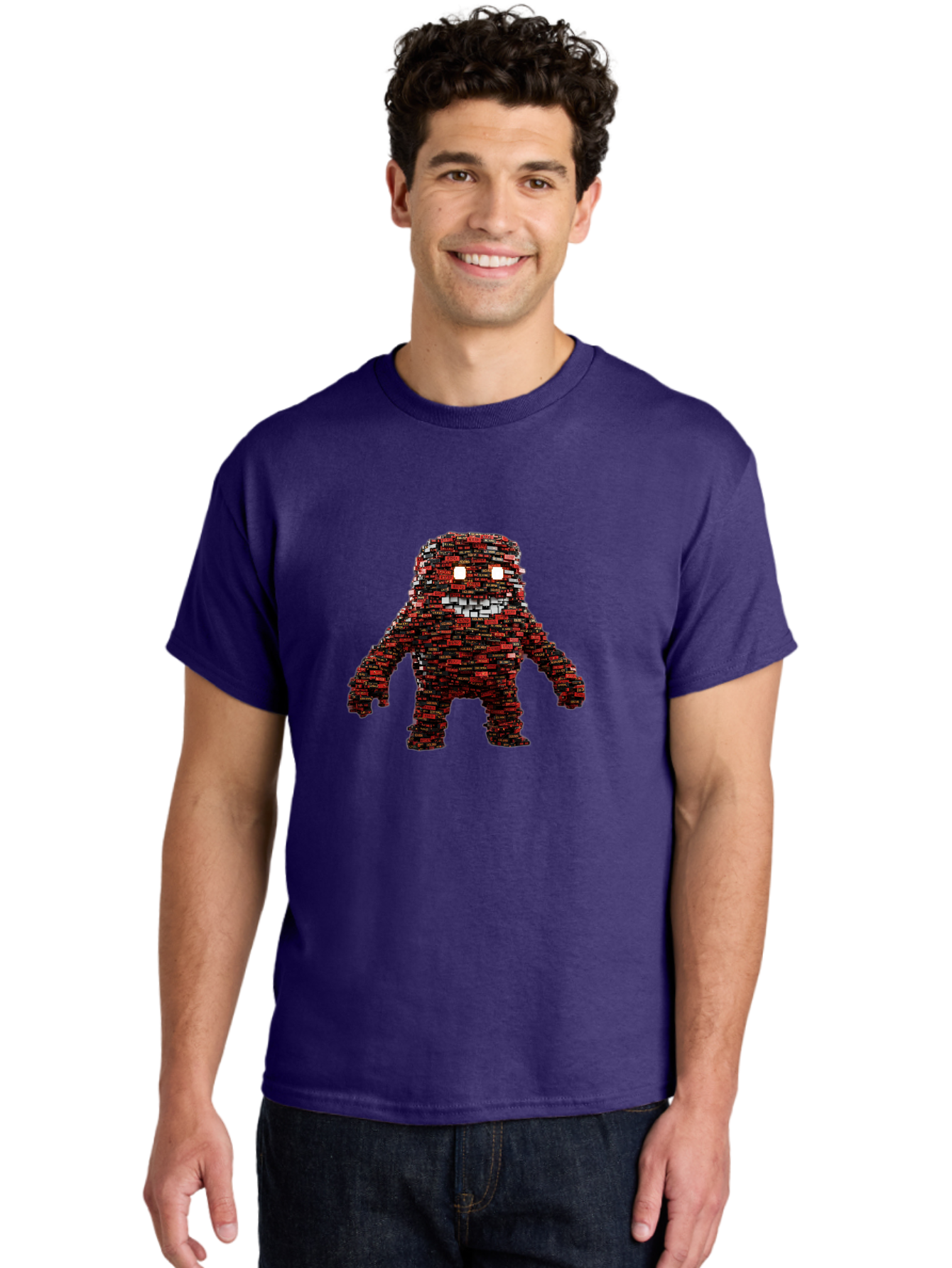 Red-Pixel-Monster Men'S Graphic Tee, 100% Cotton, Comfortable Casual Summer Wear, Machine Washable, Mosaic Art, Pixelated Creature, Red And Black Hues, Glowing Eyes, Abstract Character, Digital Artwork, Creative Design, Futuristic Being, Bab330