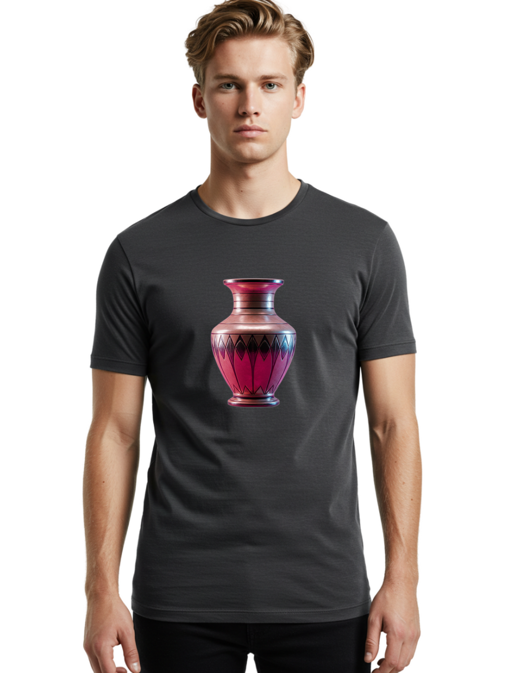 Red-Vase Men'S Graphic Tee, 100% Cotton, Comfortable Casual Summer Wear, Machine Washable, Copper Vase, Metallic Sheen, Geometric Pattern, Luxurious Decor, Home Decor, Elegant Design, Modern Style, Decorative Vase Bab331
