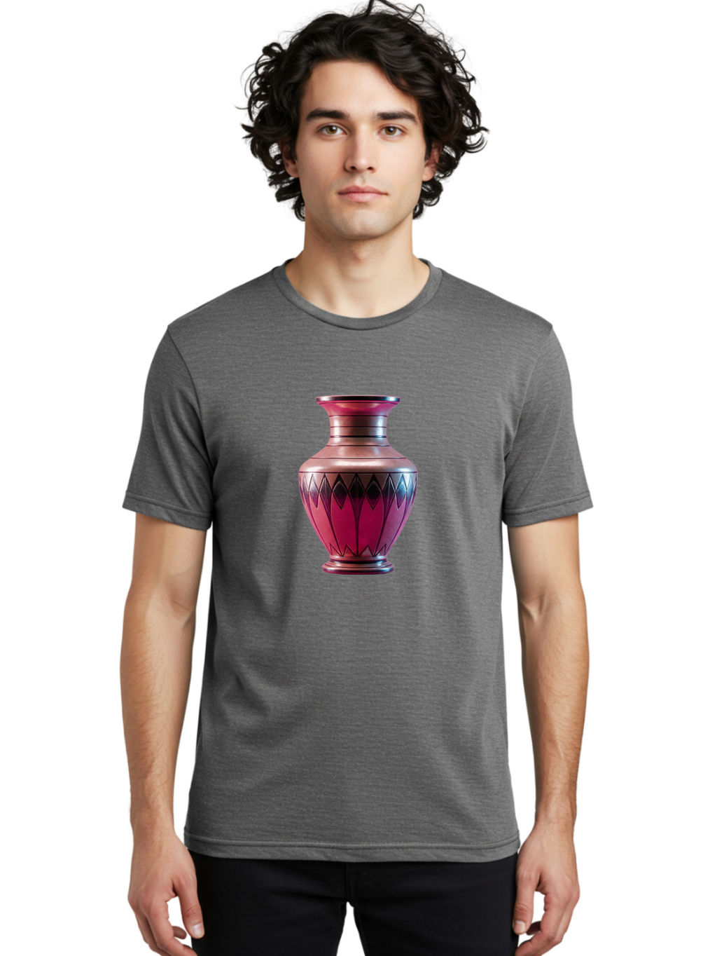 Red-Vase Men'S Graphic Tee, 100% Cotton, Comfortable Casual Summer Wear, Machine Washable, Copper Vase, Metallic Sheen, Geometric Pattern, Luxurious Decor, Home Decor, Elegant Design, Modern Style, Decorative Vase Bab331