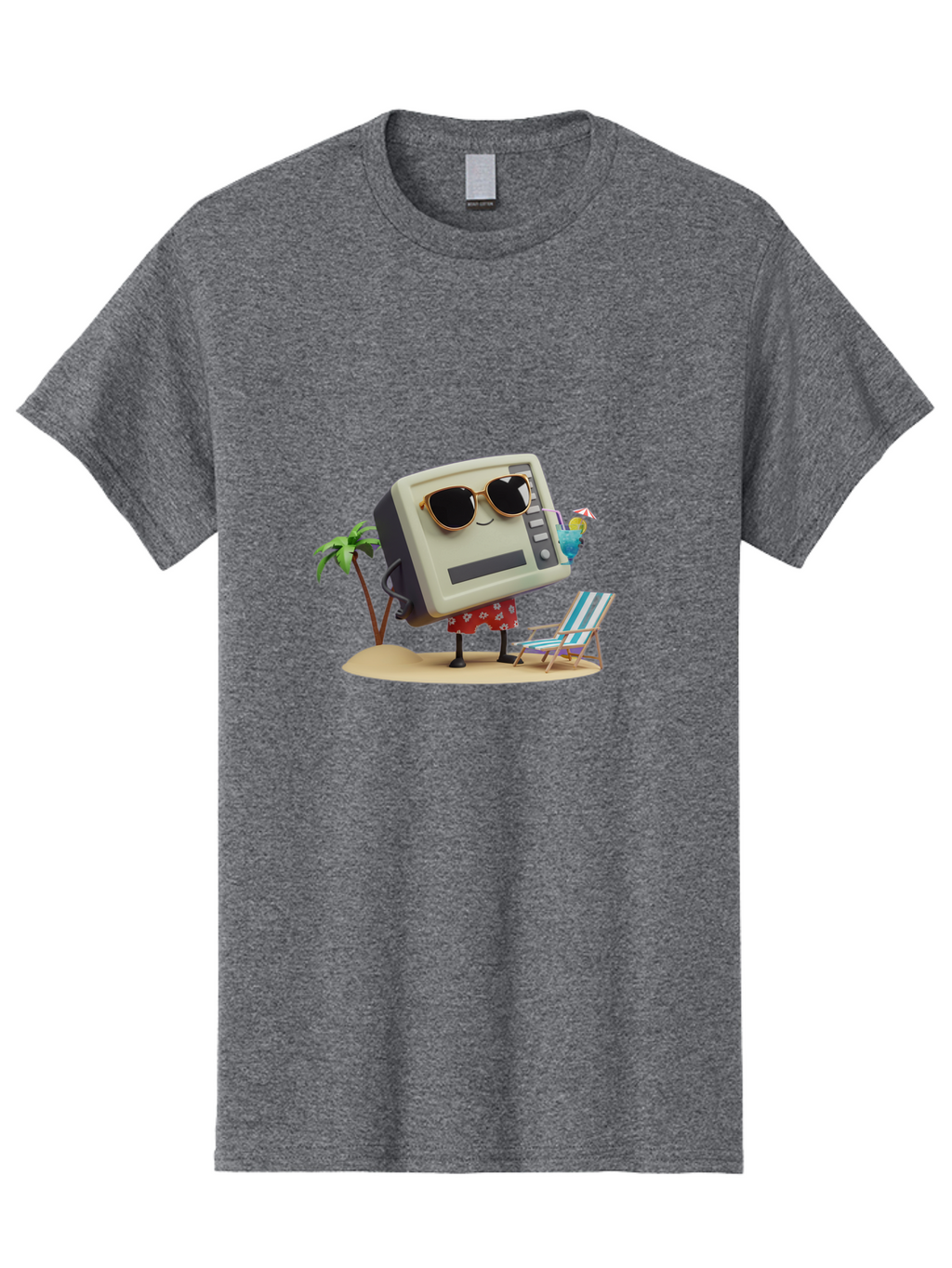 Retro-Crt-Tv Men'S Graphic Tee, 100% Cotton, Comfortable Casual Summer Wear, Machine Washable, Cash Register On Beach, Tropical Getaway, Sunglasses, Floral Skirt, Lounge Chair, Coconut Drink, Palm Trees, Summer Vibes, Fun In The Sun Bab332