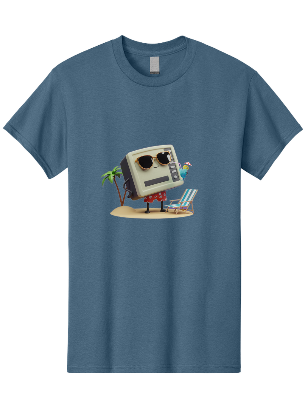 Retro-Crt-Tv Men'S Graphic Tee, 100% Cotton, Comfortable Casual Summer Wear, Machine Washable, Cash Register On Beach, Tropical Getaway, Sunglasses, Floral Skirt, Lounge Chair, Coconut Drink, Palm Trees, Summer Vibes, Fun In The Sun Bab332