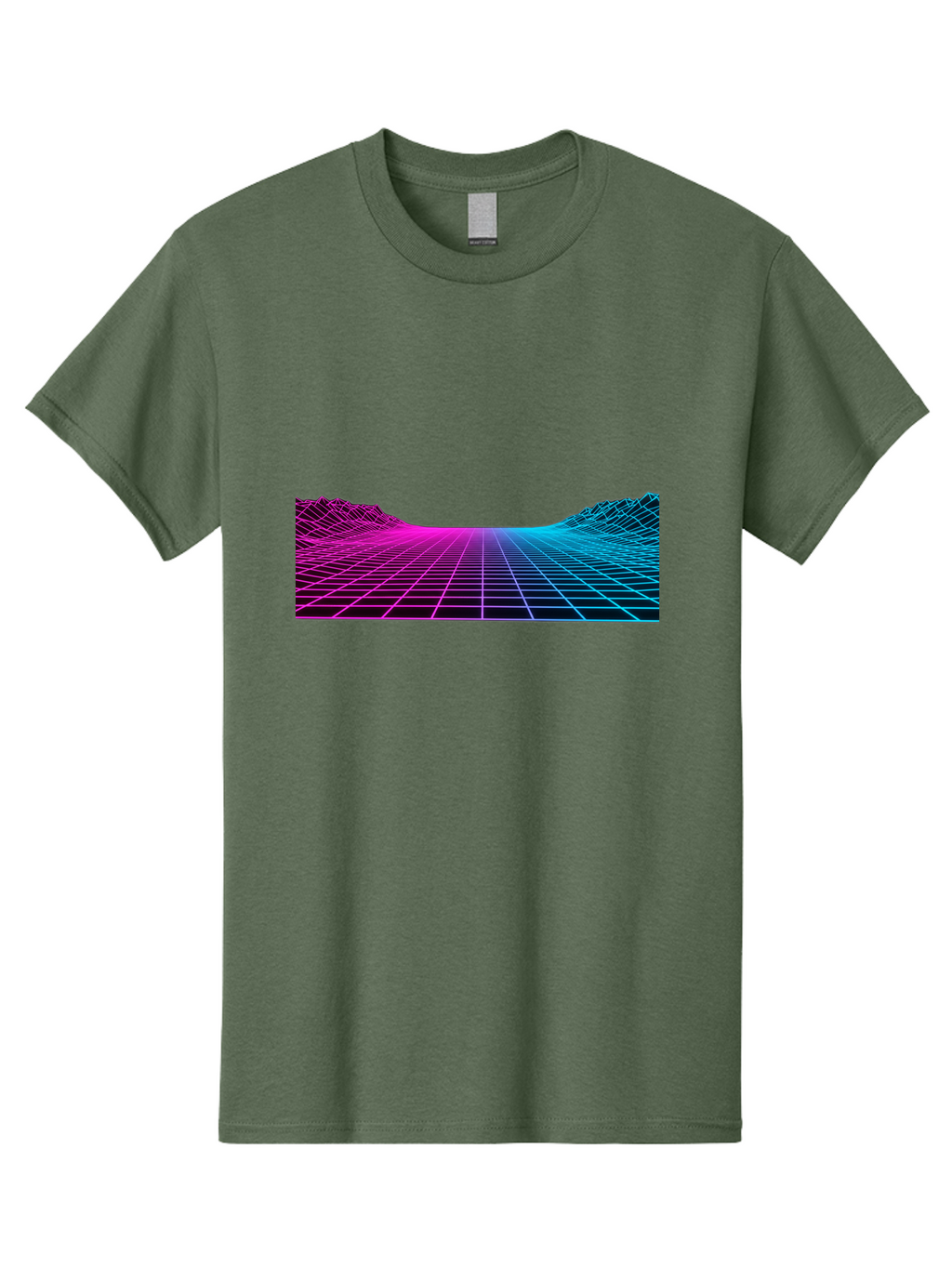 Retro-Futuristic-Grid-Landscape Men'S Graphic Tee, 100% Cotton, Comfortable Casual Summer Wear, Machine Washable, Retro Futuristic Landscape, Neon Grid, Synthwave Style, Futuristic Terrain, 80S Aesthetic, Digital Art, Vibrant Colors, Bab333
