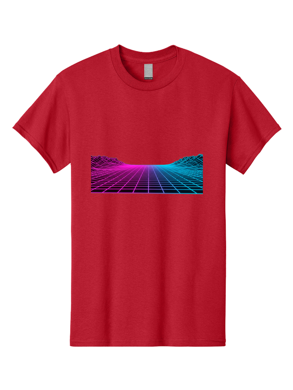 Retro-Futuristic-Grid-Landscape Men'S Graphic Tee, 100% Cotton, Comfortable Casual Summer Wear, Machine Washable, Retro Futuristic Landscape, Neon Grid, Synthwave Style, Futuristic Terrain, 80S Aesthetic, Digital Art, Vibrant Colors, Bab333