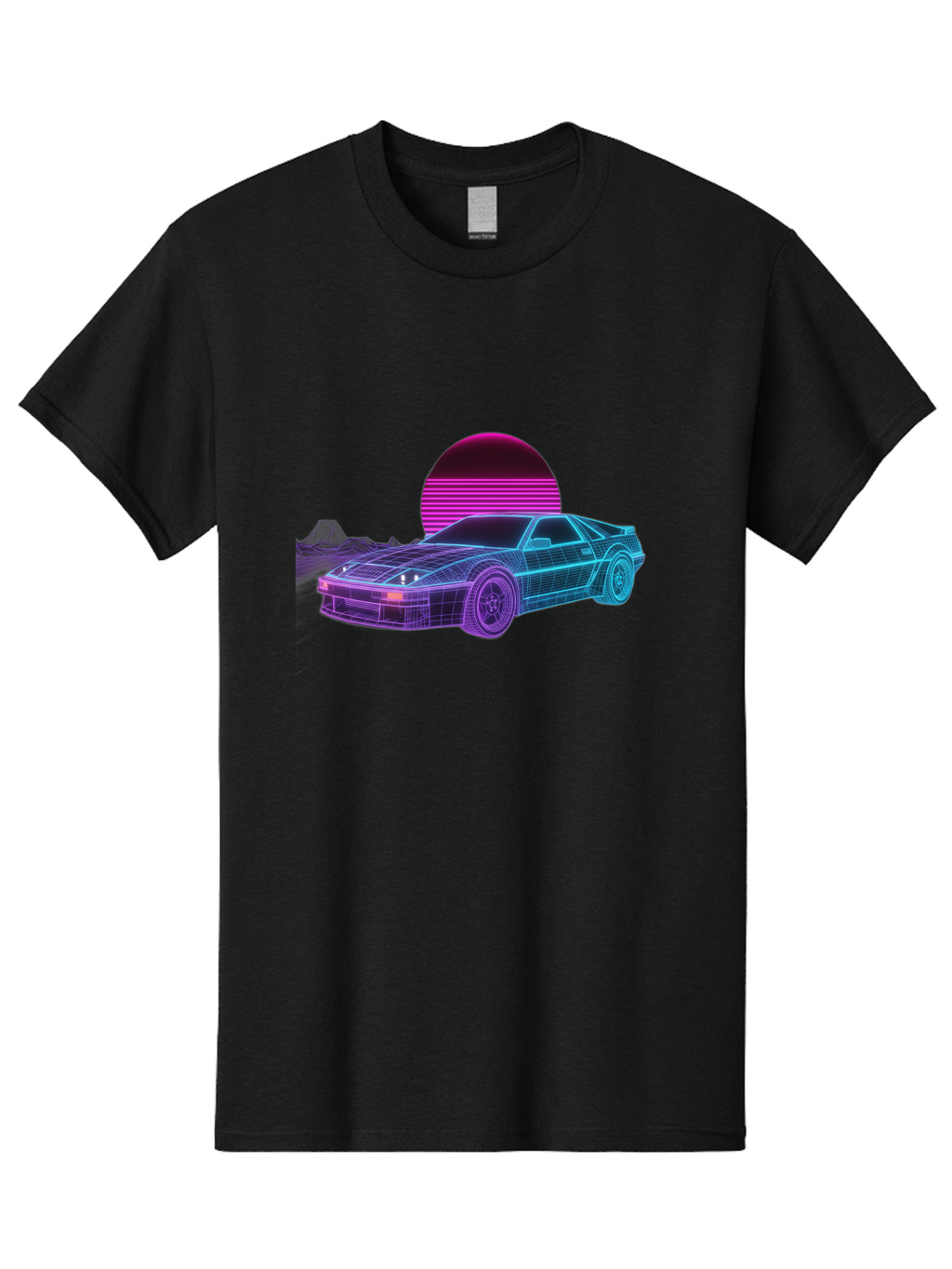 Retro-Sports-Car Men'S Graphic Tee, 100% Cotton, Comfortable Casual Summer Wear, Machine Washable, Retro Futuristic Car, Neon Lights, Synthwave Style, Vaporwave Aesthetic, 80S Sports Car, Datsun 280Z, Grid Pattern, Futuristic Landscape, Bab335