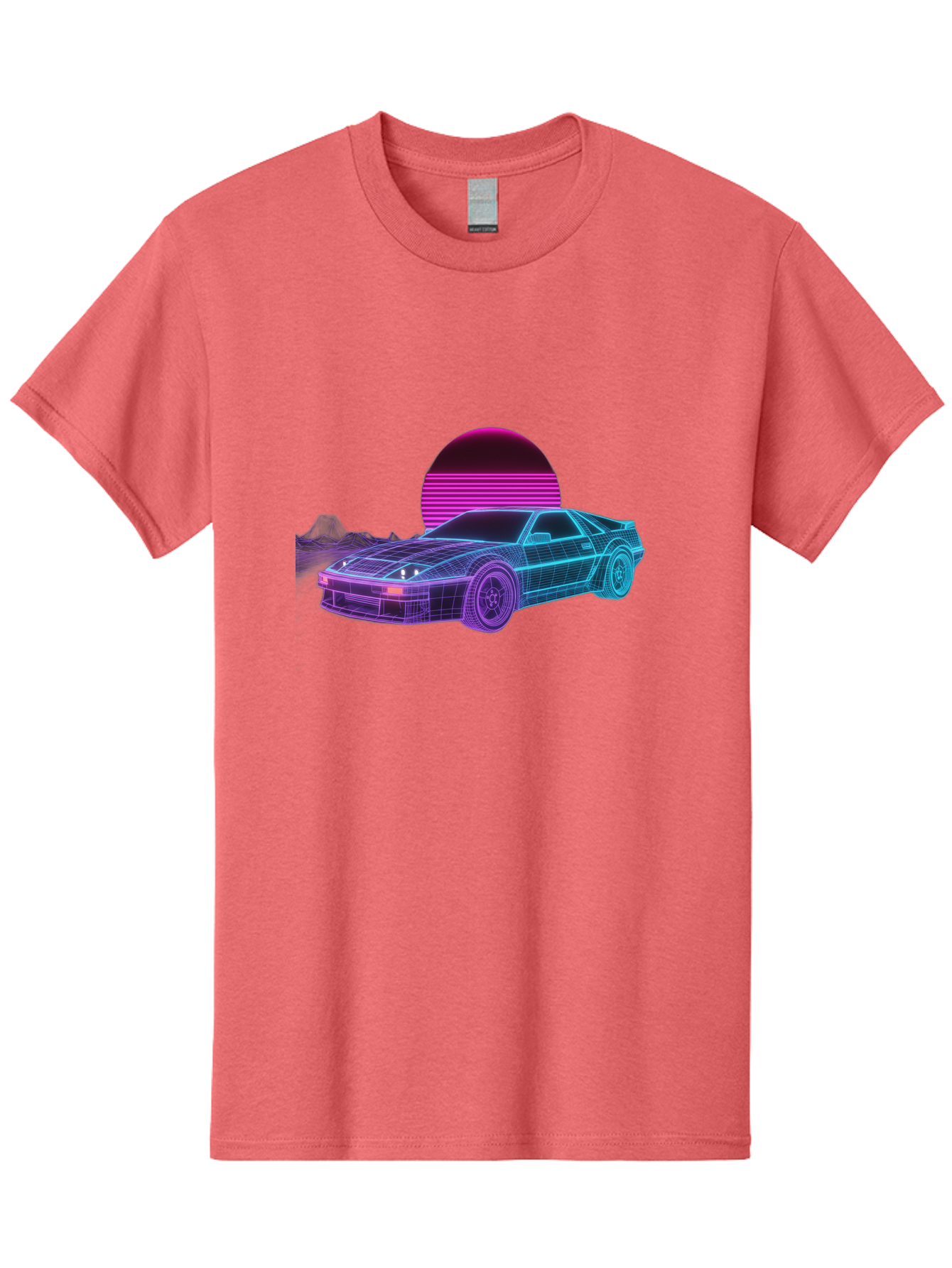 Retro-Sports-Car Men'S Graphic Tee, 100% Cotton, Comfortable Casual Summer Wear, Machine Washable, Retro Futuristic Car, Neon Lights, Synthwave Style, Vaporwave Aesthetic, 80S Sports Car, Datsun 280Z, Grid Pattern, Futuristic Landscape, Bab335