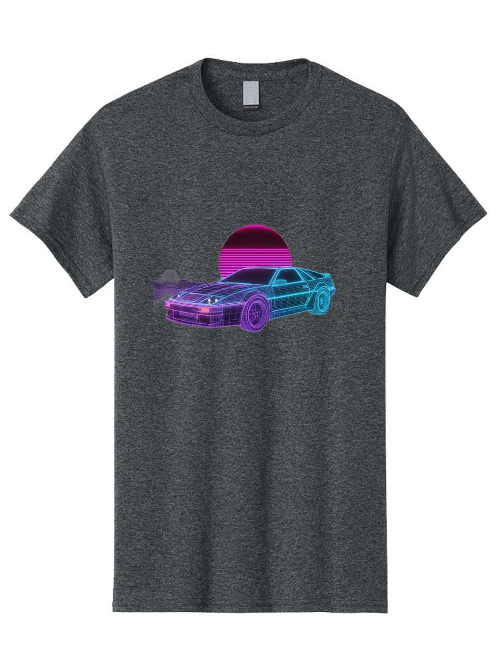 Retro-Sports-Car Men'S Graphic Tee, 100% Cotton, Comfortable Casual Summer Wear, Machine Washable, Retro Futuristic Car, Neon Lights, Synthwave Style, Vaporwave Aesthetic, 80S Sports Car, Datsun 280Z, Grid Pattern, Futuristic Landscape, Bab335