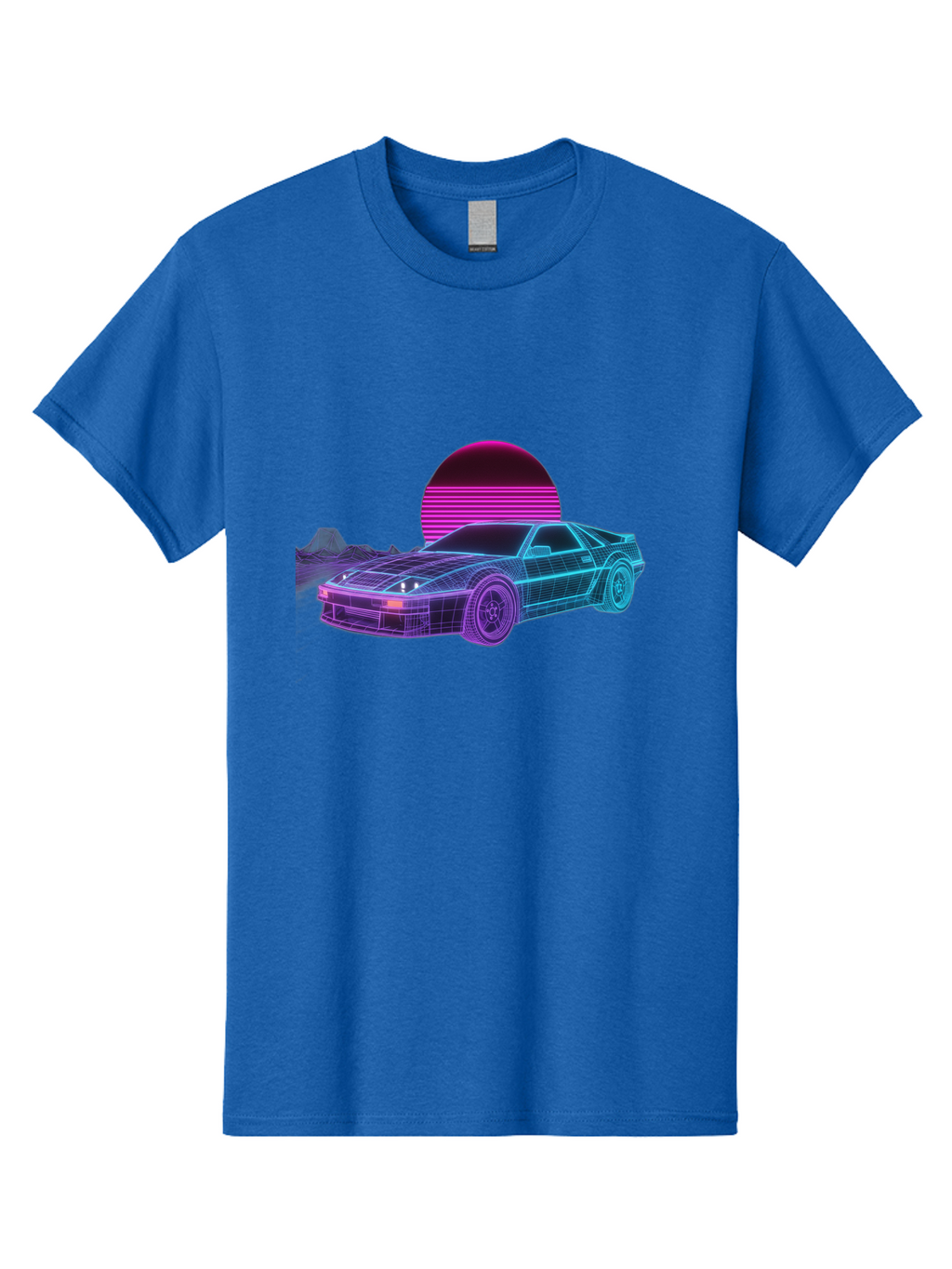 Retro-Sports-Car Men'S Graphic Tee, 100% Cotton, Comfortable Casual Summer Wear, Machine Washable, Retro Futuristic Car, Neon Lights, Synthwave Style, Vaporwave Aesthetic, 80S Sports Car, Datsun 280Z, Grid Pattern, Futuristic Landscape, Bab335