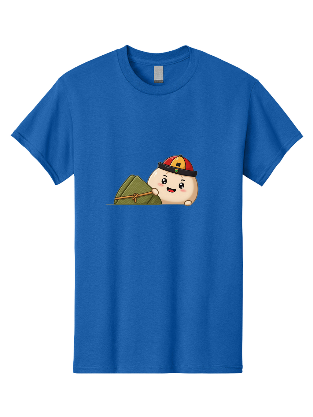 Rice-Dumpling Men'S Graphic Tee, 100% Cotton, Comfortable Casual Summer Wear, Machine Washable, Cartoon Dumpling Character, Red And Yellow Cap, Zongzi, Traditional Chinese Food, Dragon Boat Festival, Cute, Adorable, Kawaii, Character Design, Bab339