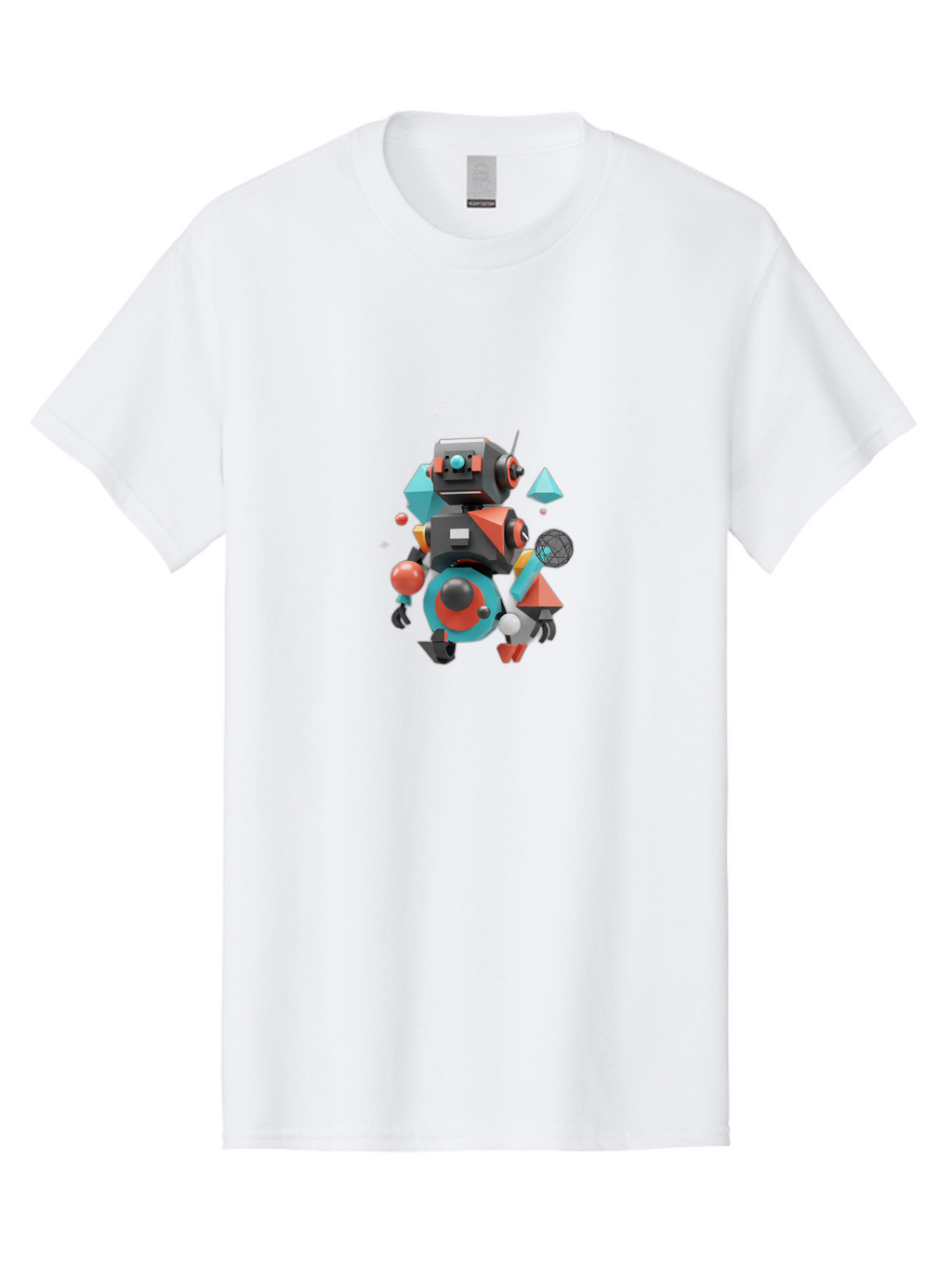 Robot-3 Men'S Graphic Tee, 100% Cotton, Comfortable Casual Summer Wear, Machine Washable, 3D Robot, Geometric Shapes, Vibrant Colors, Futuristic Design, Artificial Intelligence, Robotic Technology, Modern Art, Digital Illustration, Bab343