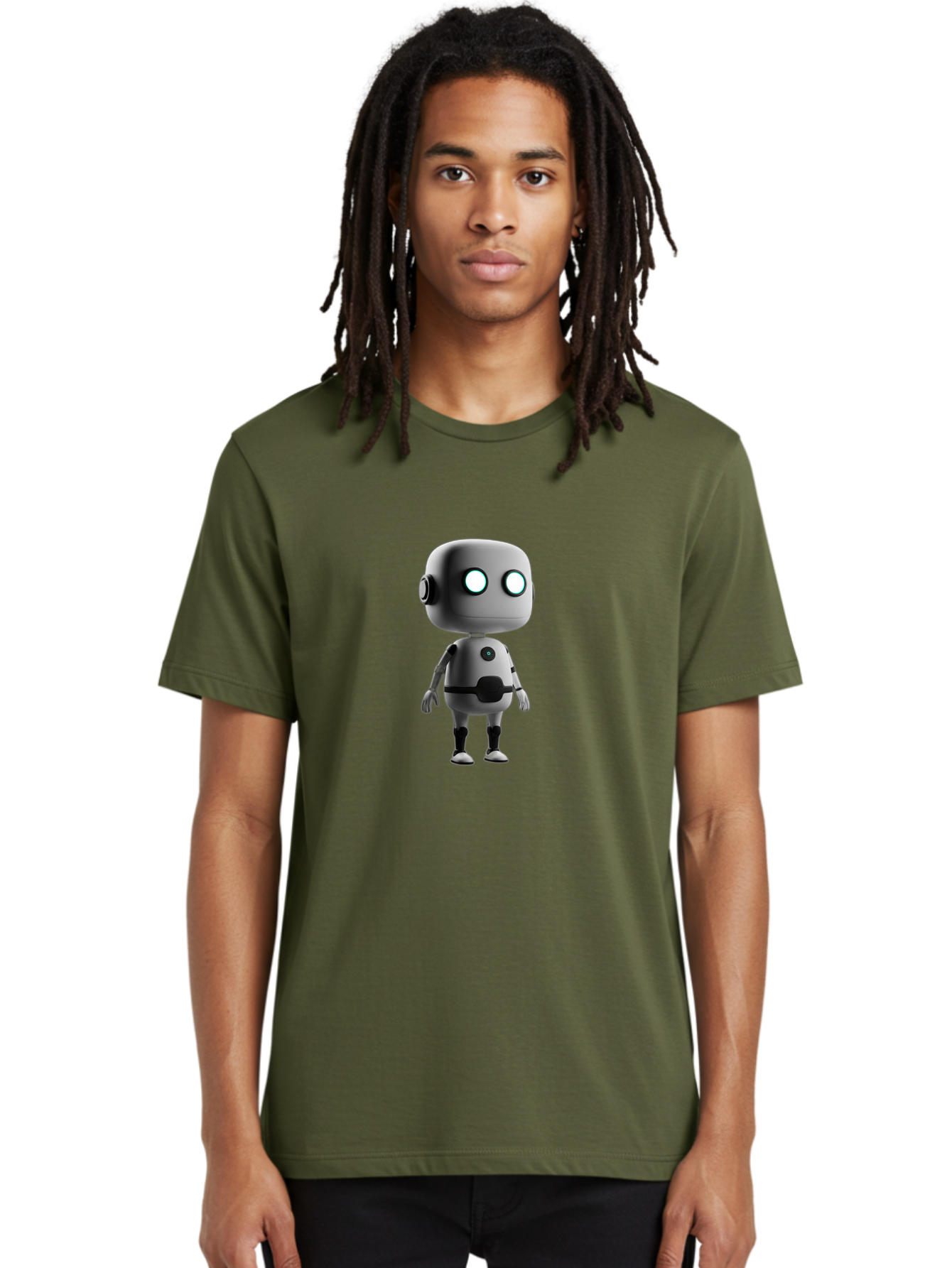 Robot-4 Men'S Graphic Tee, 100% Cotton, Comfortable Casual Summer Wear, Machine Washable, 3D Robot, Artificial Intelligence, Futuristic Design, Metallic Robot Body, Round Head, Glowing Eyes, Mechanical Limbs, Robot Character Model, Bab344