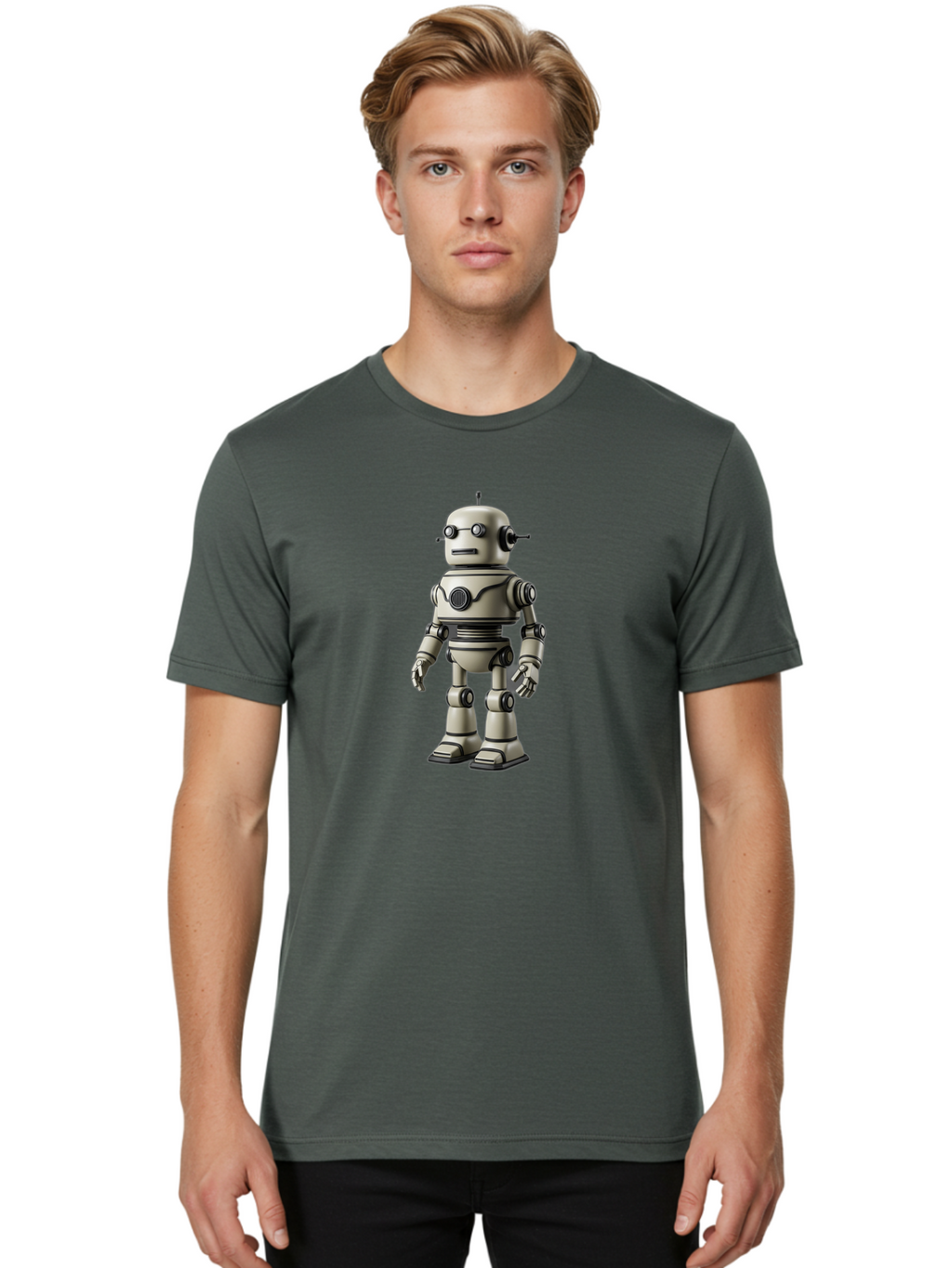 Robot-5 Men'S Graphic Tee, 100% Cotton, Comfortable Casual Summer Wear, Machine Washable, Robot Character, Artificial Intelligence, Mechanical Being, Metallic Body, Futuristic Design, Robotic Features, Cartoonish Style, Digital Illustration, Bab345