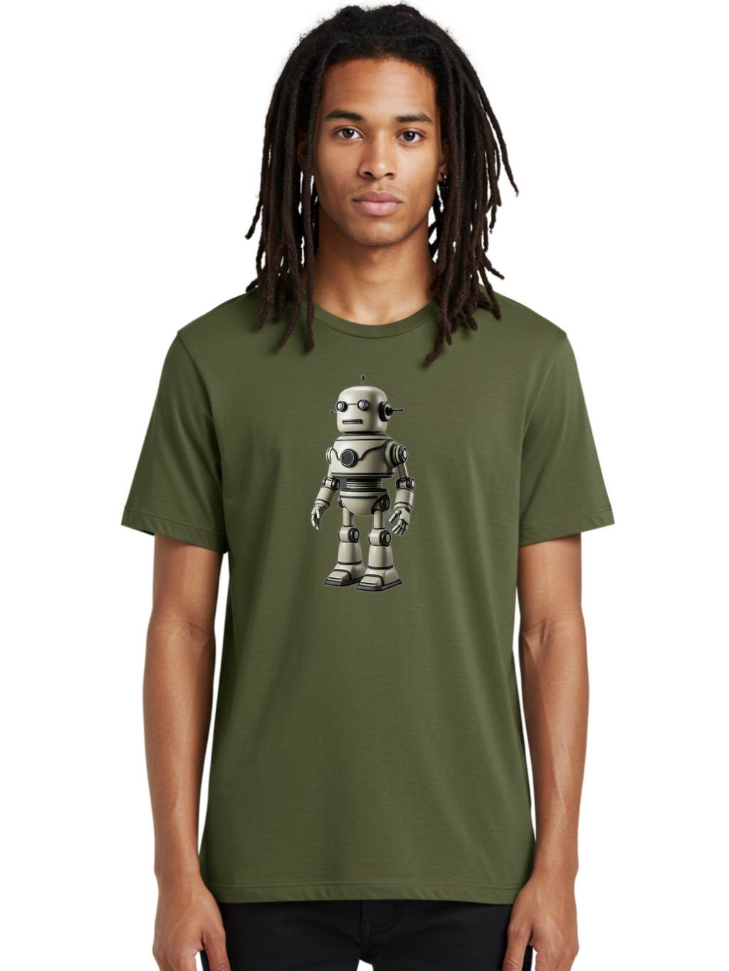 Robot-5 Men'S Graphic Tee, 100% Cotton, Comfortable Casual Summer Wear, Machine Washable, Robot Character, Artificial Intelligence, Mechanical Being, Metallic Body, Futuristic Design, Robotic Features, Cartoonish Style, Digital Illustration, Bab345