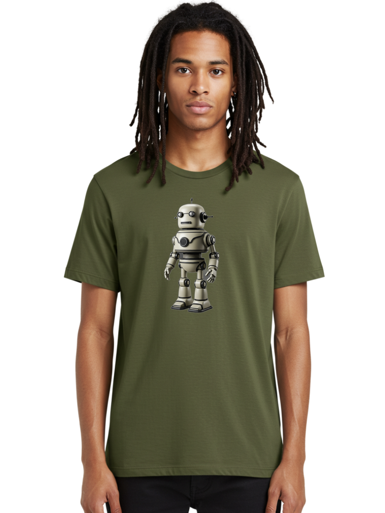 Robot-5 Men'S Graphic Tee, 100% Cotton, Comfortable Casual Summer Wear, Machine Washable, Robot Character, Artificial Intelligence, Mechanical Being, Metallic Body, Futuristic Design, Robotic Features, Cartoonish Style, Digital Illustration, Bab345