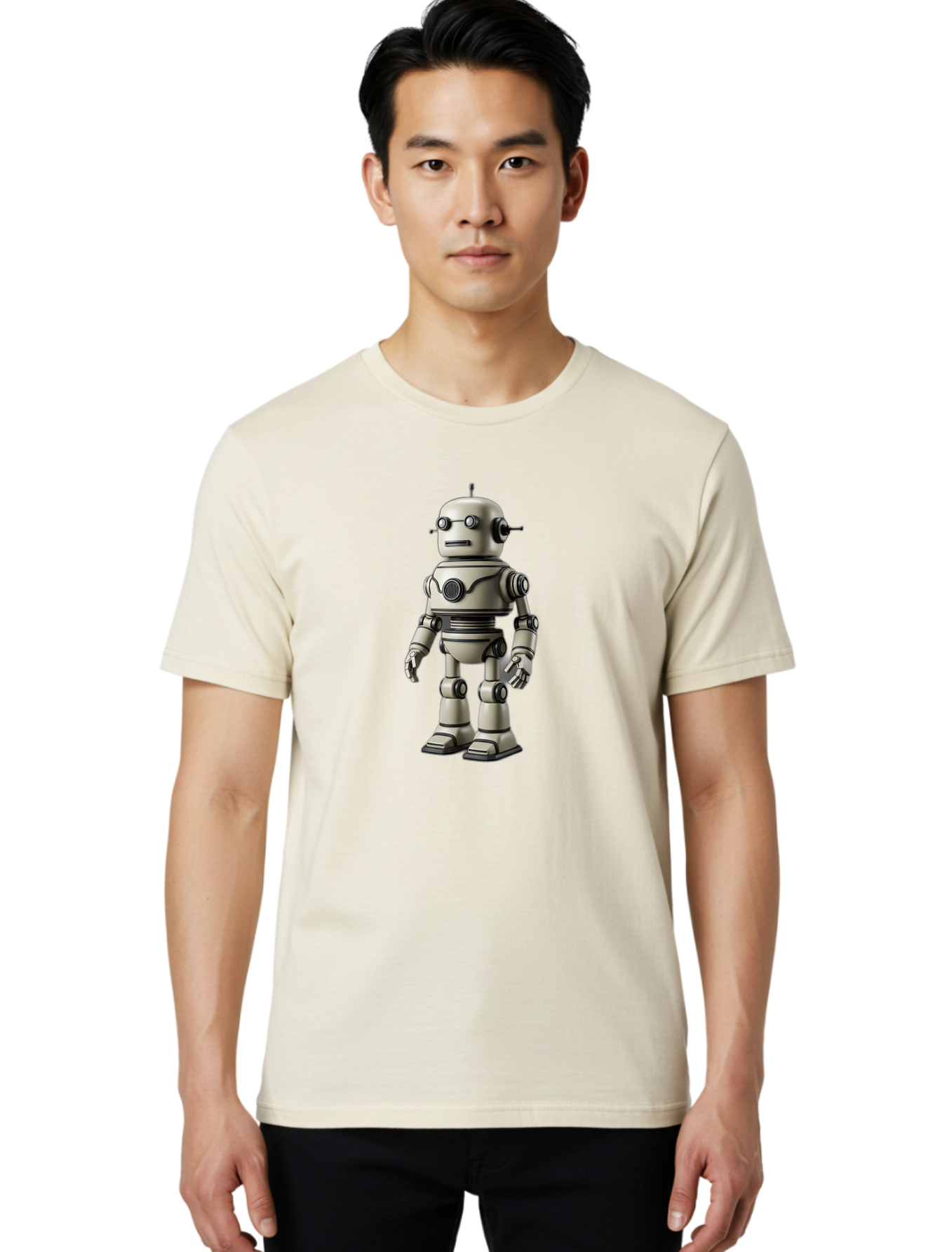 Robot-5 Men'S Graphic Tee, 100% Cotton, Comfortable Casual Summer Wear, Machine Washable, Robot Character, Artificial Intelligence, Mechanical Being, Metallic Body, Futuristic Design, Robotic Features, Cartoonish Style, Digital Illustration, Bab345