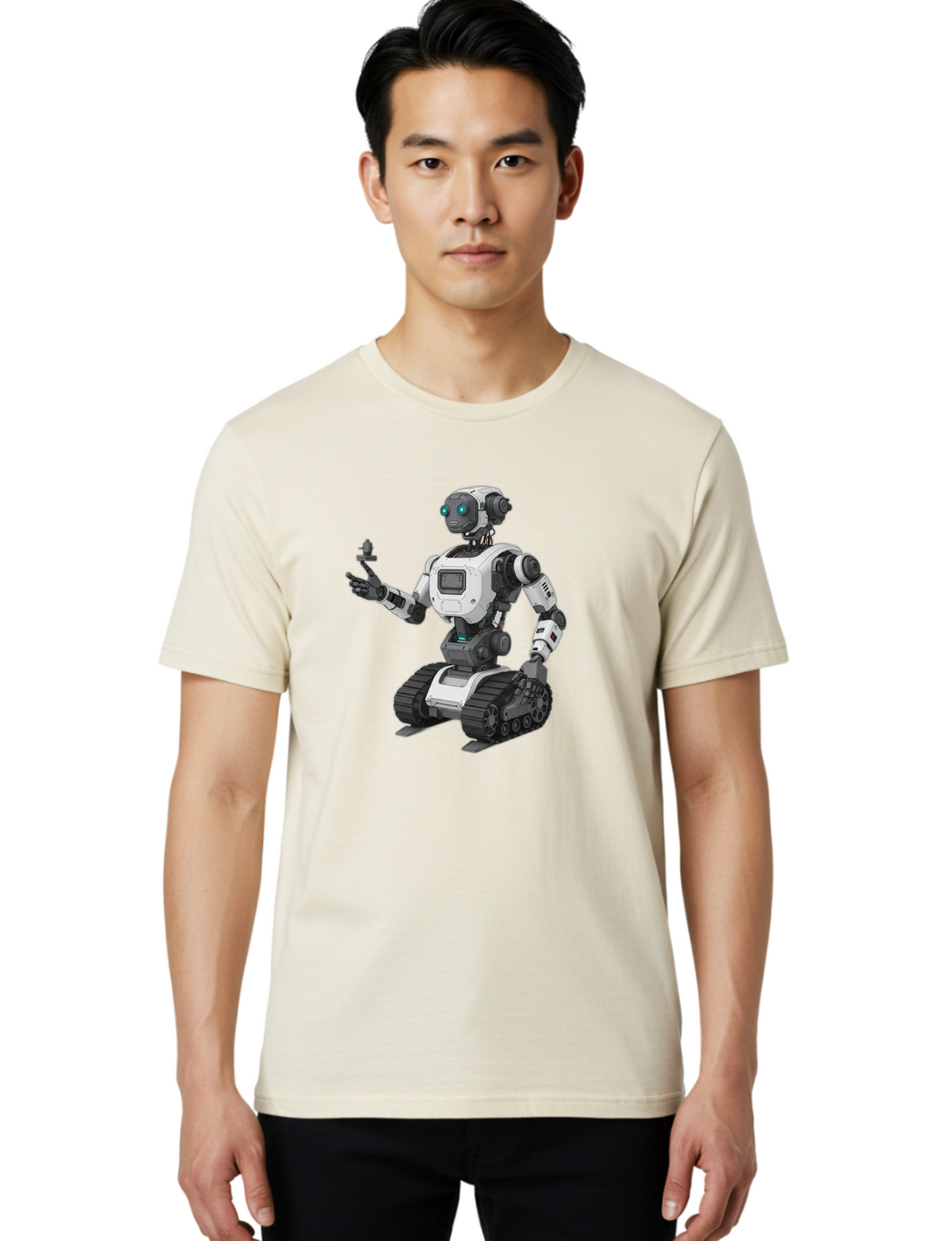 Robot-6 Men'S Graphic Tee, 100% Cotton, Comfortable Casual Summer Wear, Machine Washable, Robot With Tank Tracks, Artificial Intelligence, Futuristic Design, Robotic Technology, Cybernetic Robot, Machine Learning, Robotic Innovation Bab346