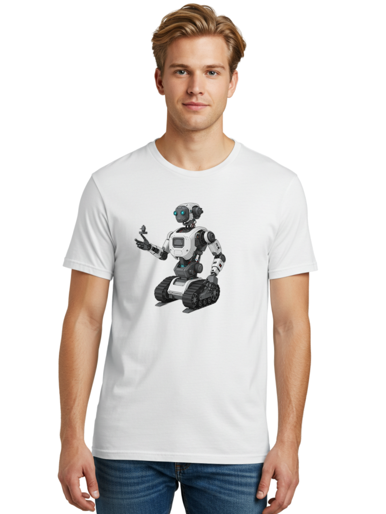 Robot-6 Men'S Graphic Tee, 100% Cotton, Comfortable Casual Summer Wear, Machine Washable, Robot With Tank Tracks, Artificial Intelligence, Futuristic Design, Robotic Technology, Cybernetic Robot, Machine Learning, Robotic Innovation Bab346