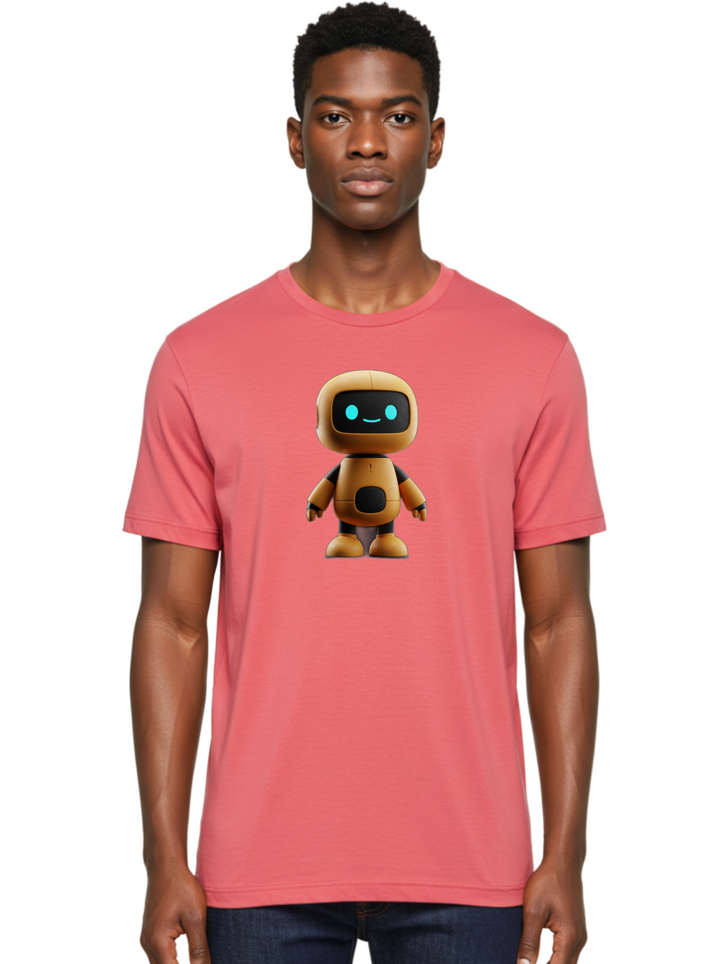 Robot-7 Men'S Graphic Tee, 100% Cotton, Comfortable Casual Summer Wear, Machine Washable, Cartoon Robot, Friendly Face, Smiling Robot, Blue Eyes, Black Screen, Beige Body, Cute Design, Toy Robot, Modern Tech, Futuristic Character, Bab347