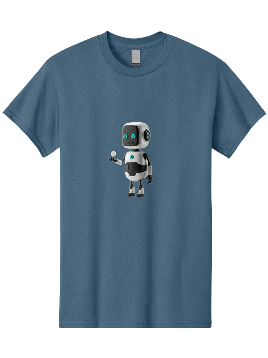 Robot-Character Men'S Graphic Tee, 100% Cotton, Comfortable Casual Summer Wear, Machine Washable, Cartoon Robot, Artificial Intelligence, Futuristic Technology, Robotic Design, Blue Glowing Eyes, Mechanical Body, 3D Rendering, Bab348