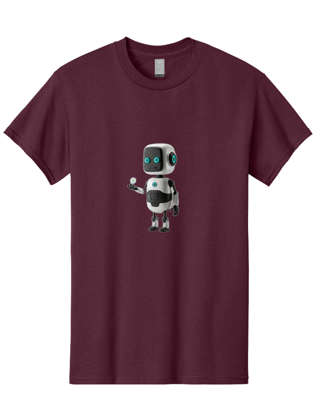 Robot-Character Men'S Graphic Tee, 100% Cotton, Comfortable Casual Summer Wear, Machine Washable, Cartoon Robot, Artificial Intelligence, Futuristic Technology, Robotic Design, Blue Glowing Eyes, Mechanical Body, 3D Rendering, Bab348