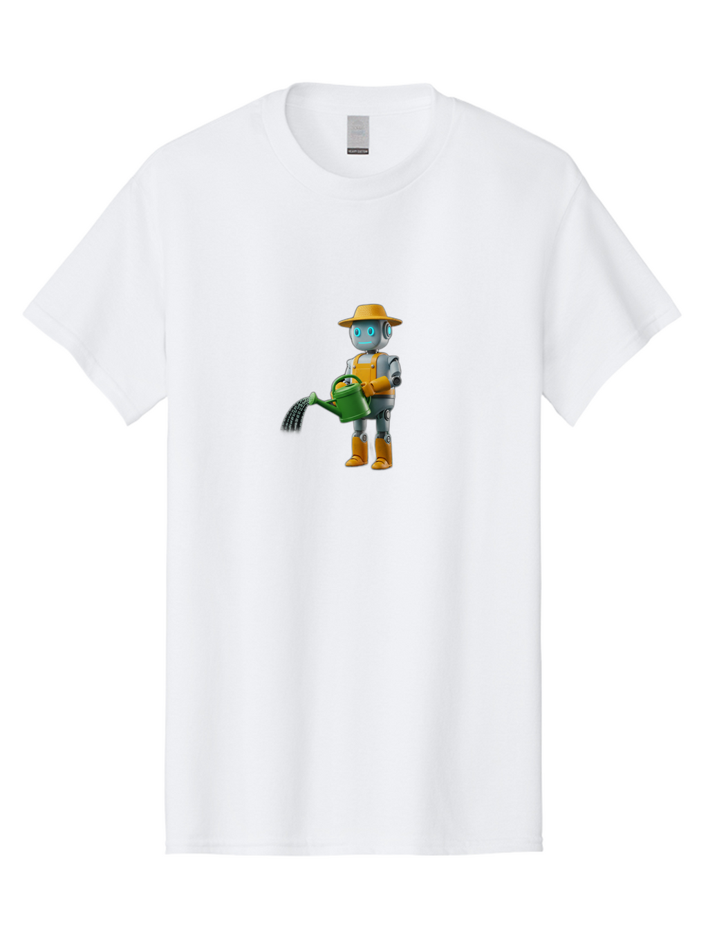 Robot-Gardener Men'S Graphic Tee, 100% Cotton, Comfortable Casual Summer Wear, Machine Washable, Robot Character, Gardening Robot, Watering Can, Yellow Hat, Orange Boots, Futuristic Gardening, Robotic Gardening Tools, Cartoon Robot, Bab350