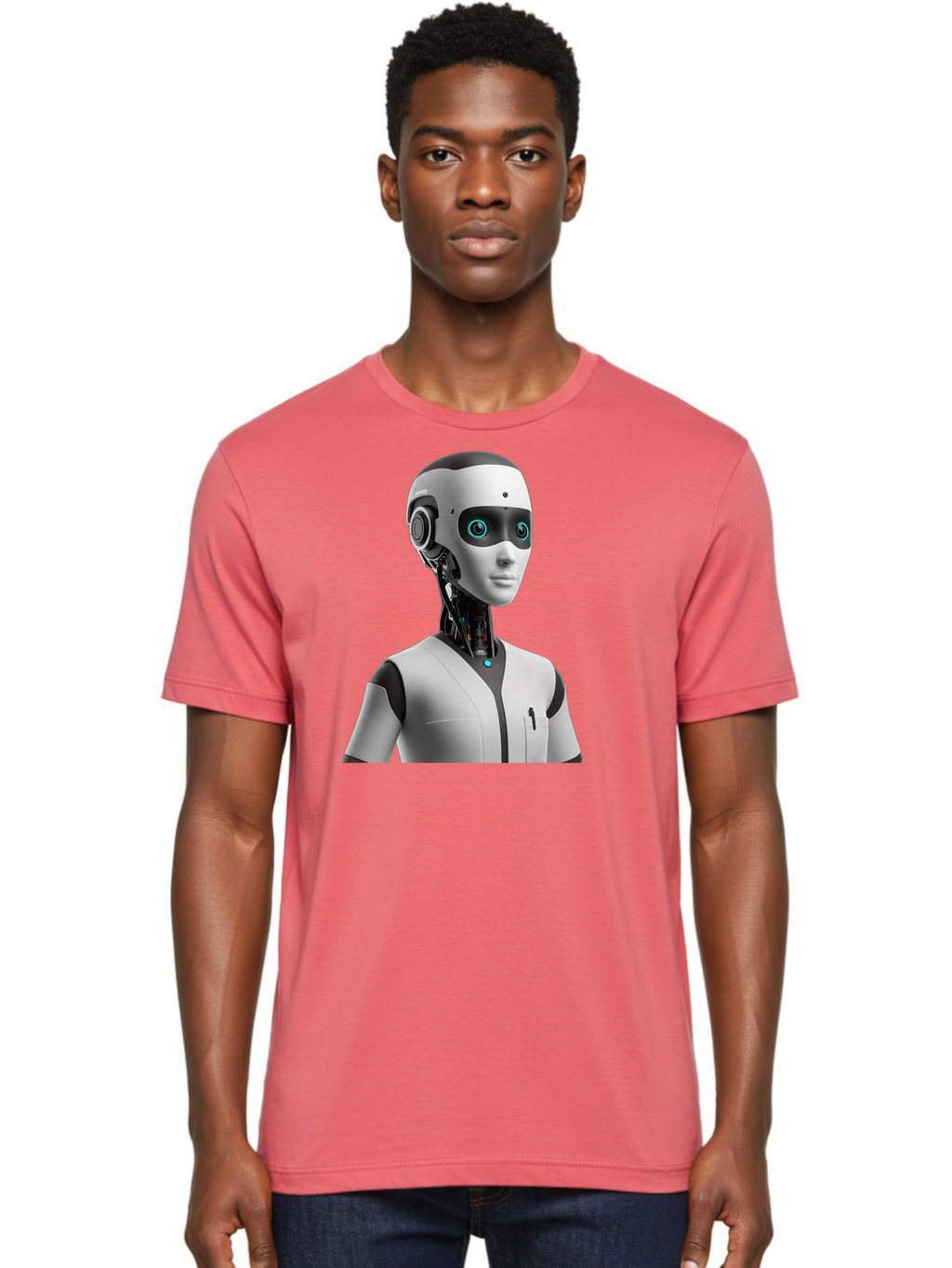 Robot-Head-1 Men'S Graphic Tee, 100% Cotton, Comfortable Casual Summer Wear, Machine Washable, Humanoid Robot, Futuristic Design, Artificial Intelligence, Robotic Features, Cybernetic Enhancements, Advanced Technology, Futuristic Character, Bab351