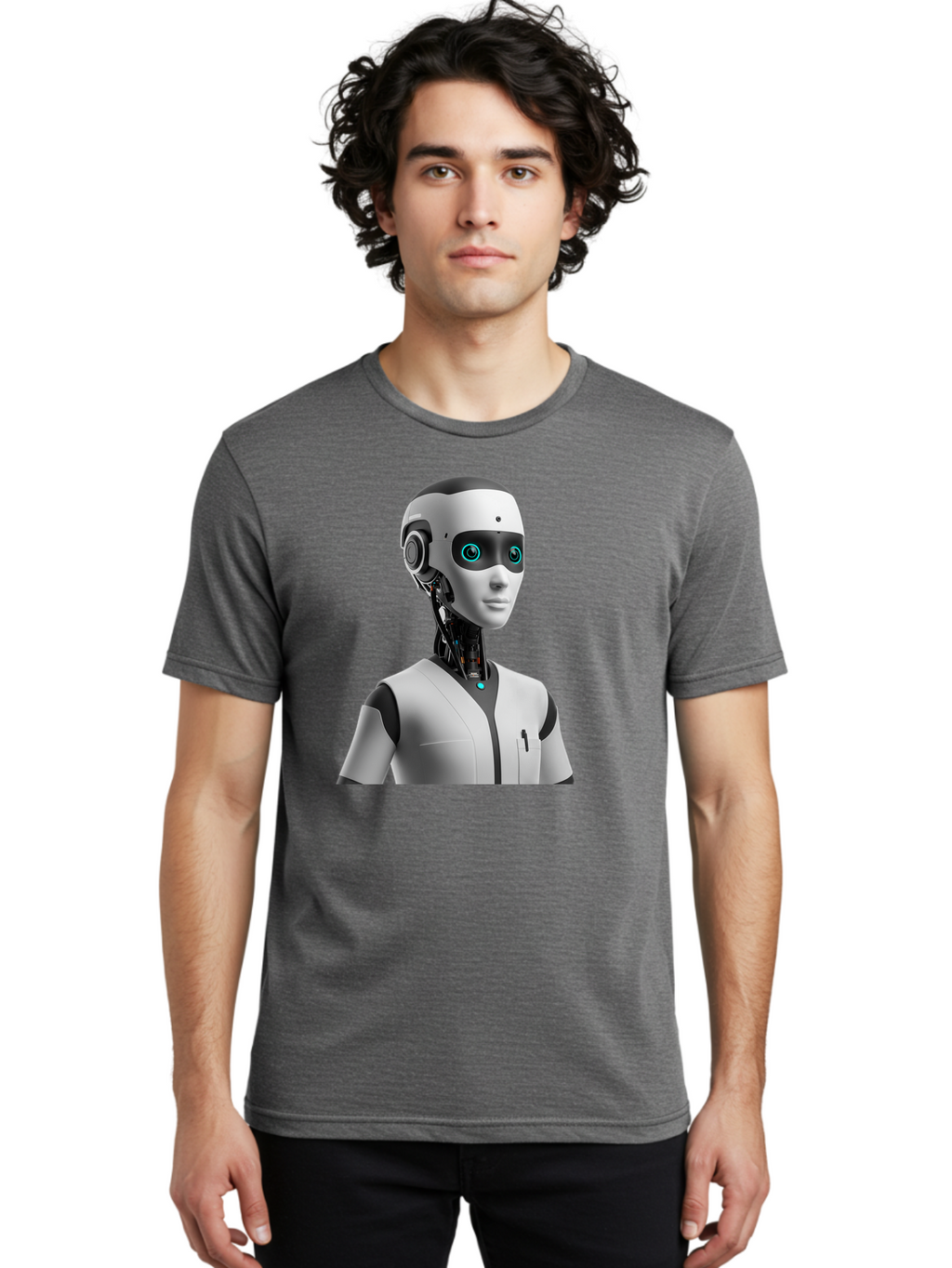 Robot-Head-1 Men'S Graphic Tee, 100% Cotton, Comfortable Casual Summer Wear, Machine Washable, Humanoid Robot, Futuristic Design, Artificial Intelligence, Robotic Features, Cybernetic Enhancements, Advanced Technology, Futuristic Character, Bab351