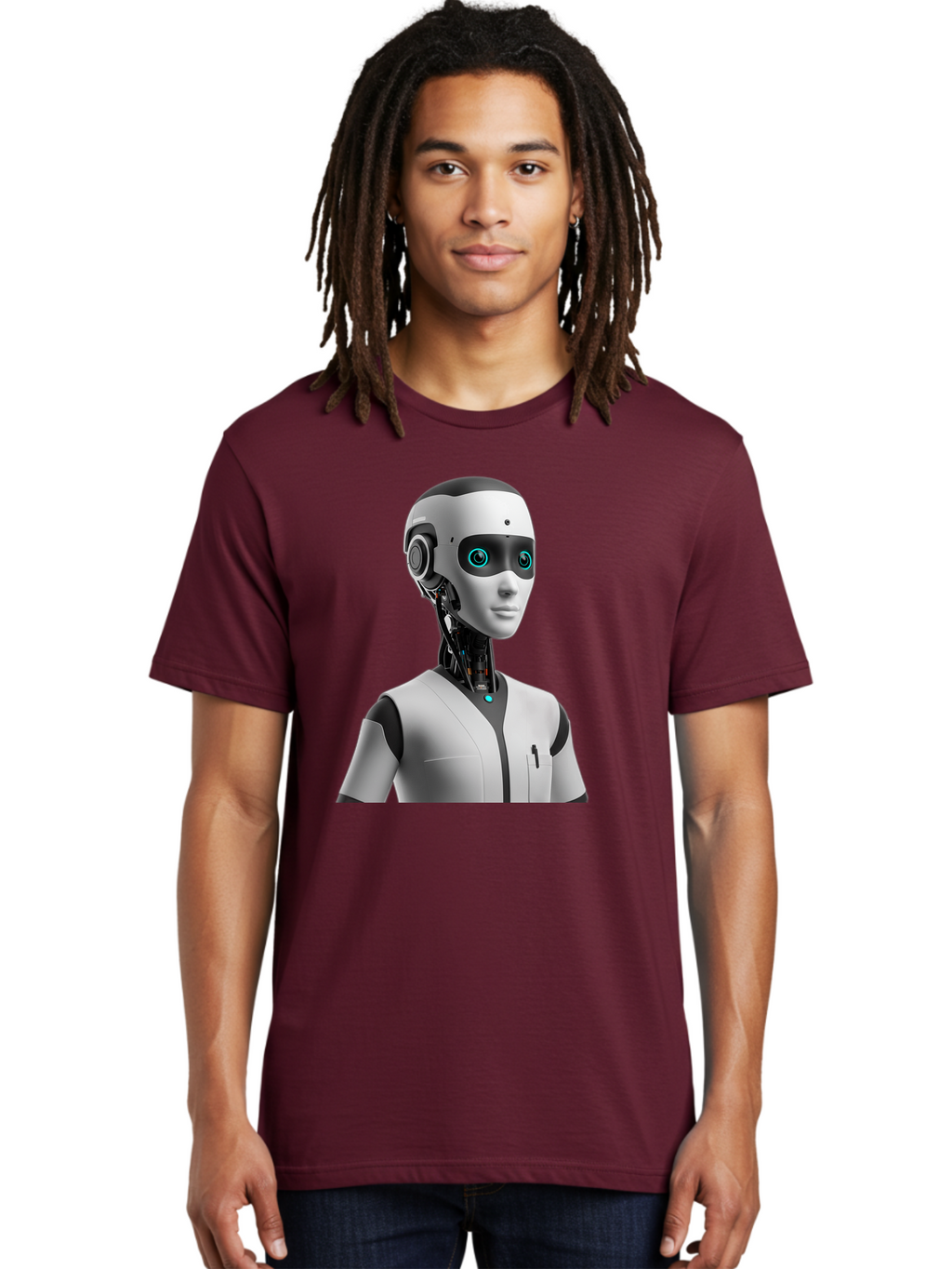 Robot-Head-1 Men'S Graphic Tee, 100% Cotton, Comfortable Casual Summer Wear, Machine Washable, Humanoid Robot, Futuristic Design, Artificial Intelligence, Robotic Features, Cybernetic Enhancements, Advanced Technology, Futuristic Character, Bab351