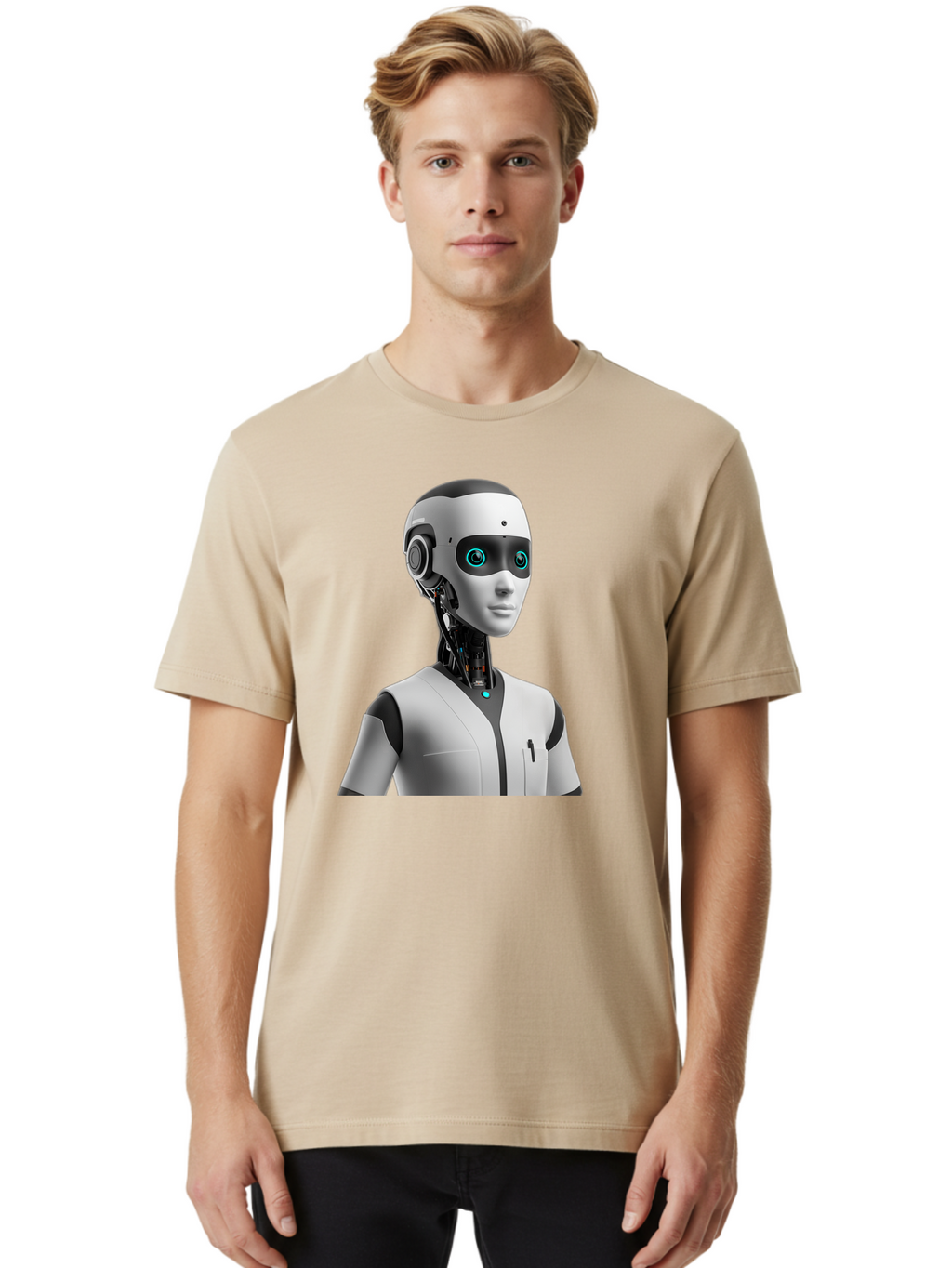Robot-Head-1 Men'S Graphic Tee, 100% Cotton, Comfortable Casual Summer Wear, Machine Washable, Humanoid Robot, Futuristic Design, Artificial Intelligence, Robotic Features, Cybernetic Enhancements, Advanced Technology, Futuristic Character, Bab351