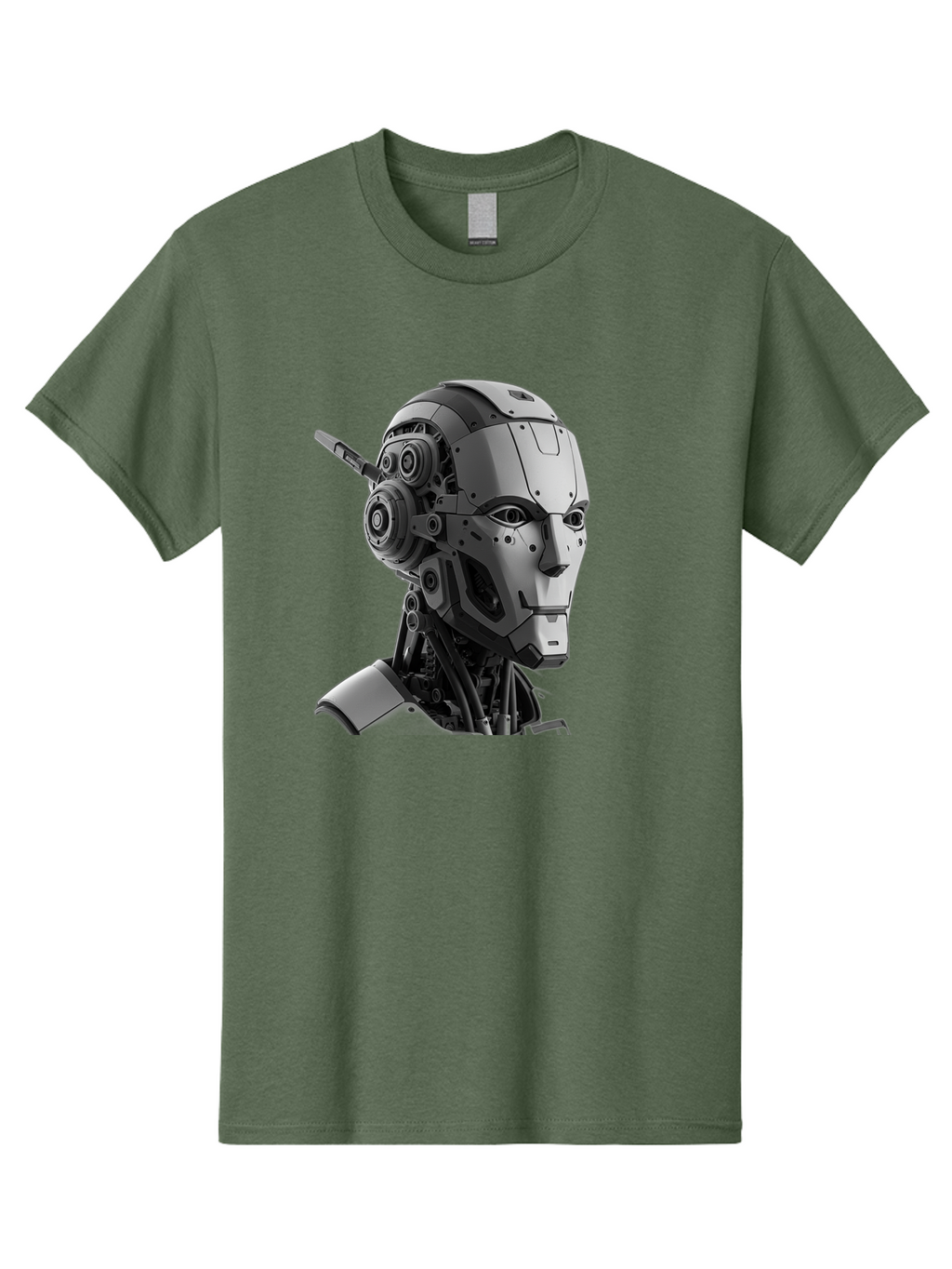 Robot-Head Men'S Graphic Tee, 100% Cotton, Comfortable Casual Summer Wear, Machine Washable, Robotic Head, Futuristic Design, Mechanical Face, Gray Metallic Finish, Technological Innovation, Advanced Robotics, Artificial Intelligence, Bab352