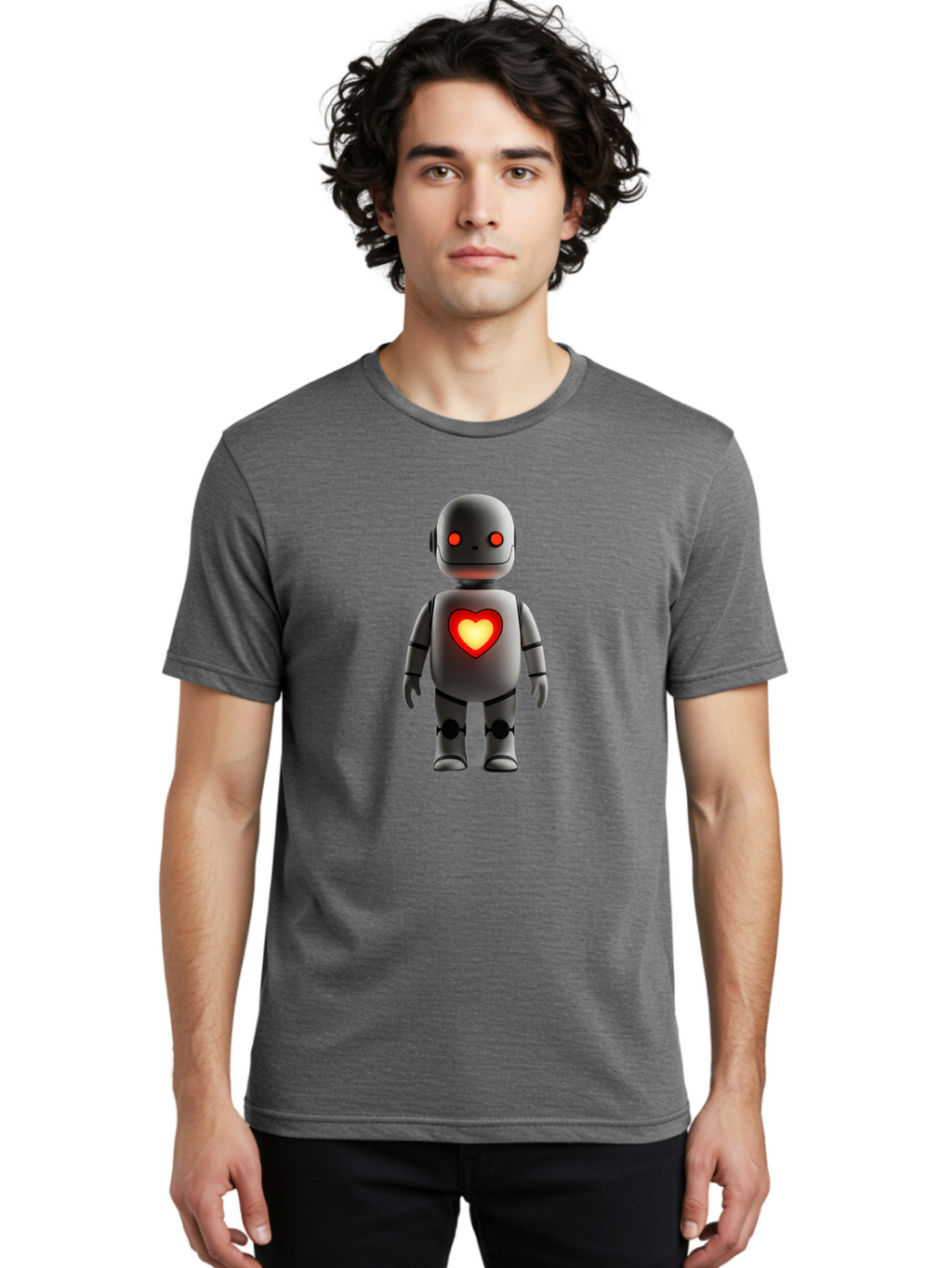Robot-Heart Men'S Graphic Tee, 100% Cotton, Comfortable Casual Summer Wear, Machine Washable, Robot With Heart, Digital Art, Futuristic Design, Red Heart Symbol, Cyborg Illustration, Artificial Intelligence, Robot Love, Tech Design Bab353