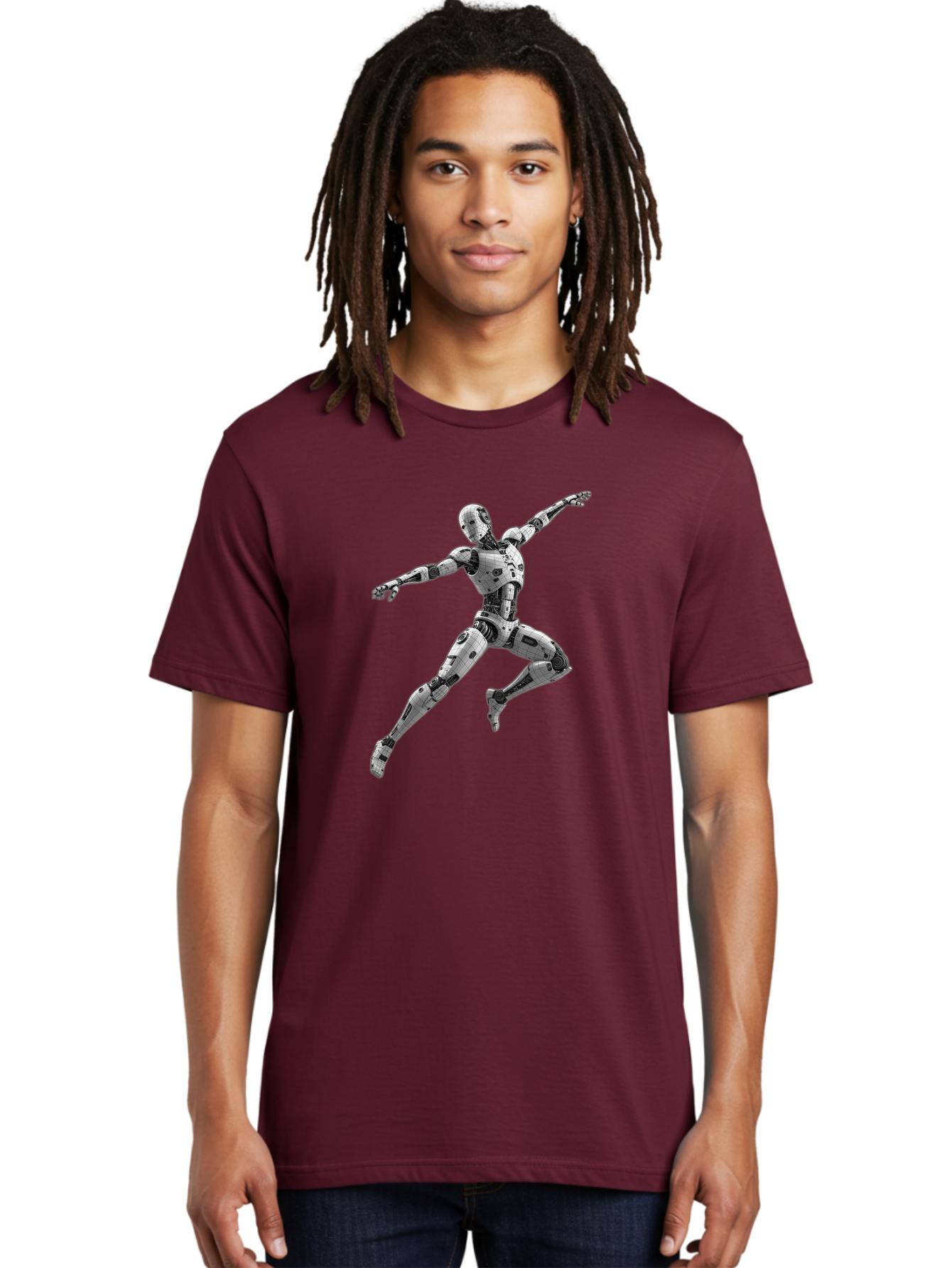 Robot-In-Mid-Air Men'S Graphic Tee, 100% Cotton, Comfortable Casual Summer Wear, Machine Washable, Robot In Mid-Air, Robotic Dance, Futuristic Technology, Robotic Limbs, Mechanical Movement, Silver Robot, Futuristic Design, Modern Android, Bab354