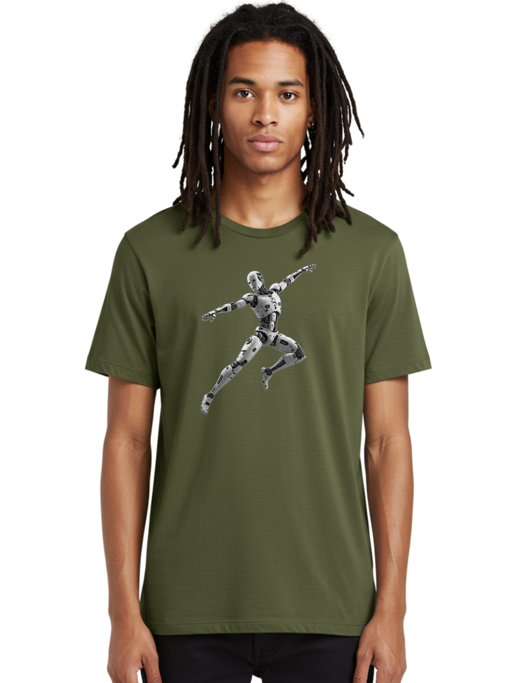 Robot-In-Mid-Air Men'S Graphic Tee, 100% Cotton, Comfortable Casual Summer Wear, Machine Washable, Robot In Mid-Air, Robotic Dance, Futuristic Technology, Robotic Limbs, Mechanical Movement, Silver Robot, Futuristic Design, Modern Android, Bab354