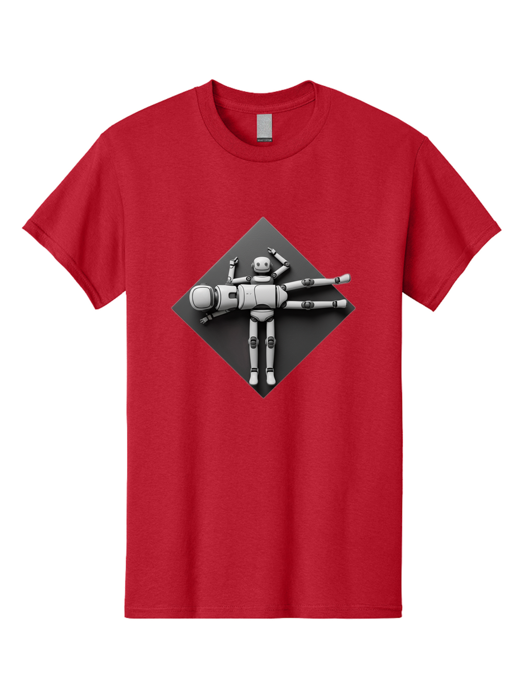 Robot-On-Dark-Square Men'S Graphic Tee, 100% Cotton, Comfortable Casual Summer Wear, Machine Washable, Robot Lying Down, Relaxation Pose, Mechanical Body, Futuristic Design, Artificial Intelligence, Modern Technology, Robot Resting, Bab355