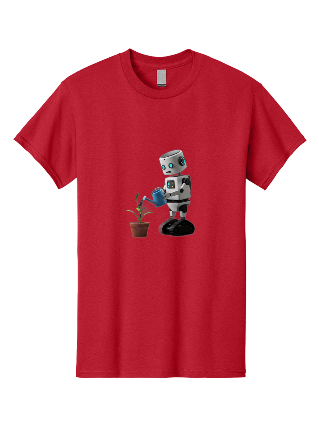 Robot-Watering-Plant Men'S Graphic Tee, 100% Cotton, Comfortable Casual Summer Wear, Machine Washable, Robot Watering Plant, Futuristic Gardening, Artificial Intelligence, Robotic Care, Potted Plant, Blue Watering Can, Robotic Technology, Bab357