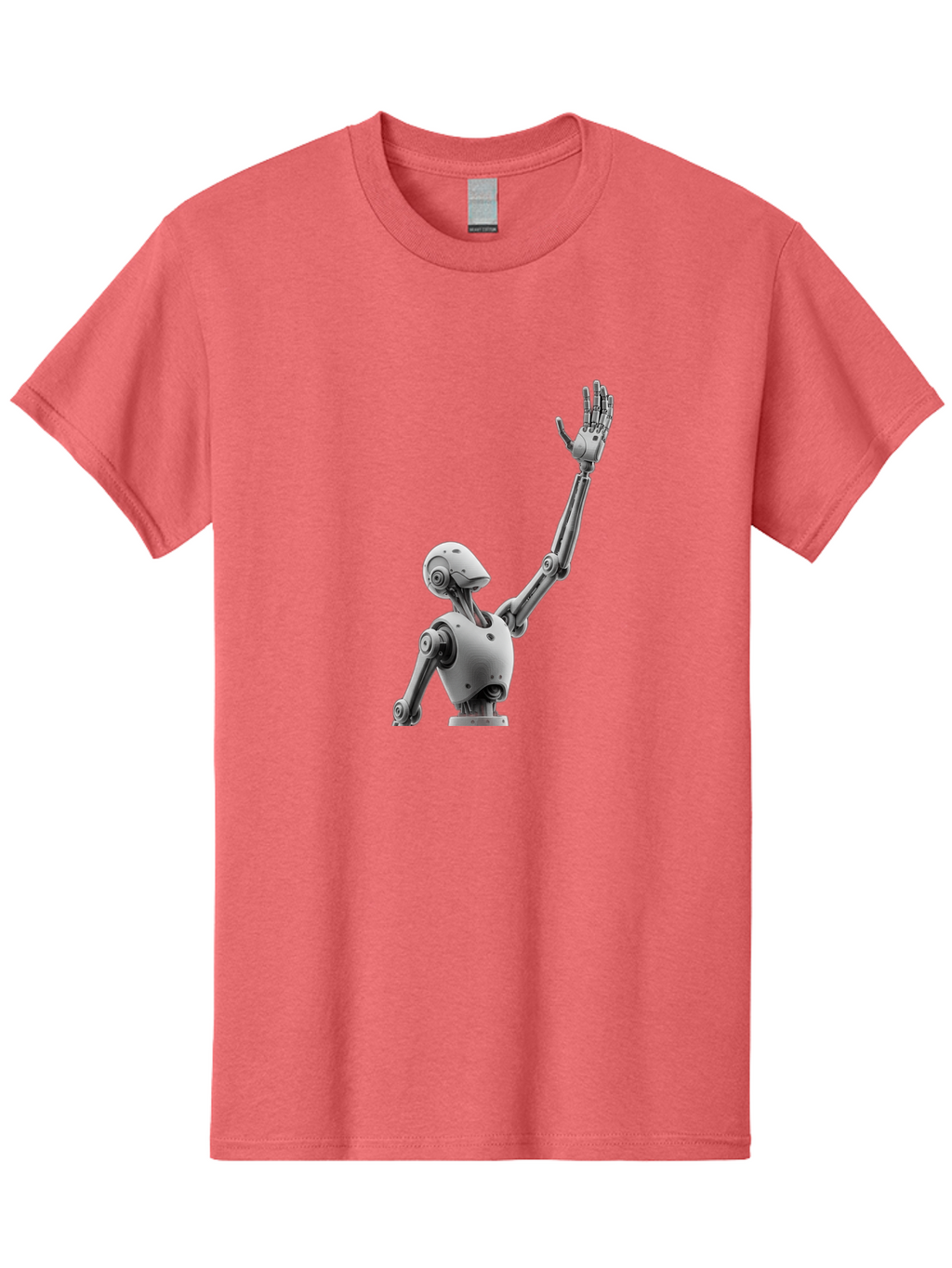 Robot-Waving Men'S Graphic Tee, 100% Cotton, Comfortable Casual Summer Wear, Machine Washable, Robot Waving Hand, Humanoid Robot, Robotic Arm, Mechanical Body, Futuristic Technology, Artificial Intelligence, Robot Greeting Bab358