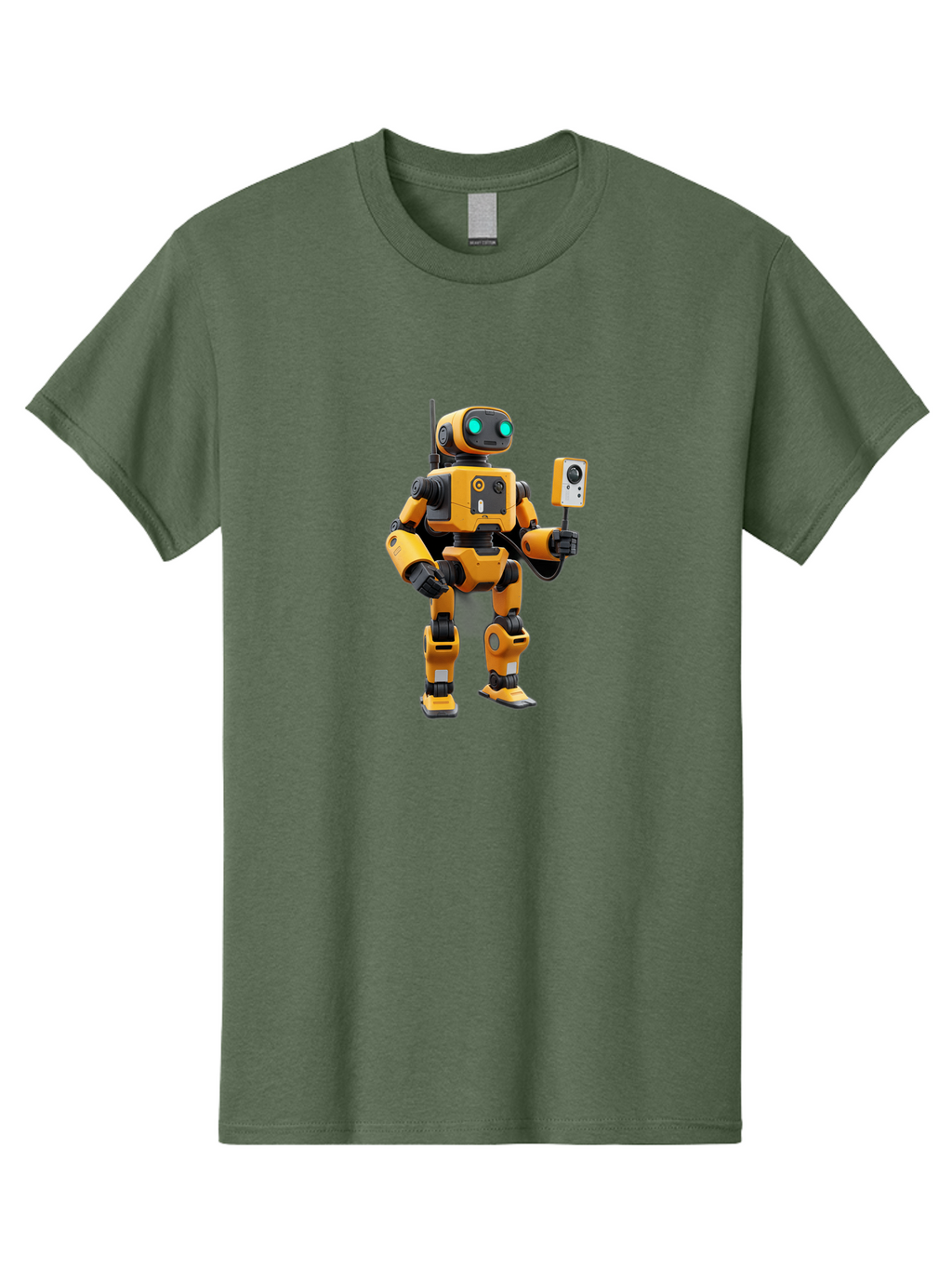Robot-With-Selfie-Stick Men'S Graphic Tee, 100% Cotton, Comfortable Casual Summer Wear, Machine Washable, Robotic Figure, Humanoid Robot, Artificial Intelligence, Futuristic Technology, Robot Holding Device, Mechanical Limbs, Bab360