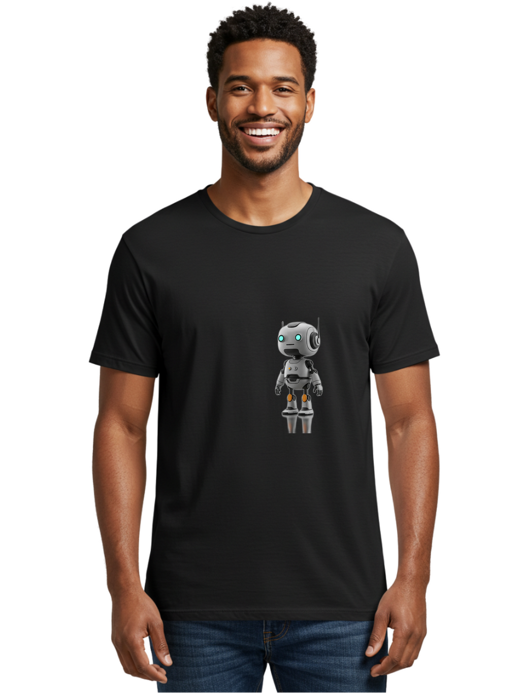 Robot Men'S Graphic Tee, 100% Cotton, Comfortable Casual Summer Wear, Machine Washable, Gray Robot, Artificial Intelligence, Futuristic Design, Robotic Technology, Mechanical Body, Glowing Blue Eyes, Robotic Head, Futuristic Character Bab361