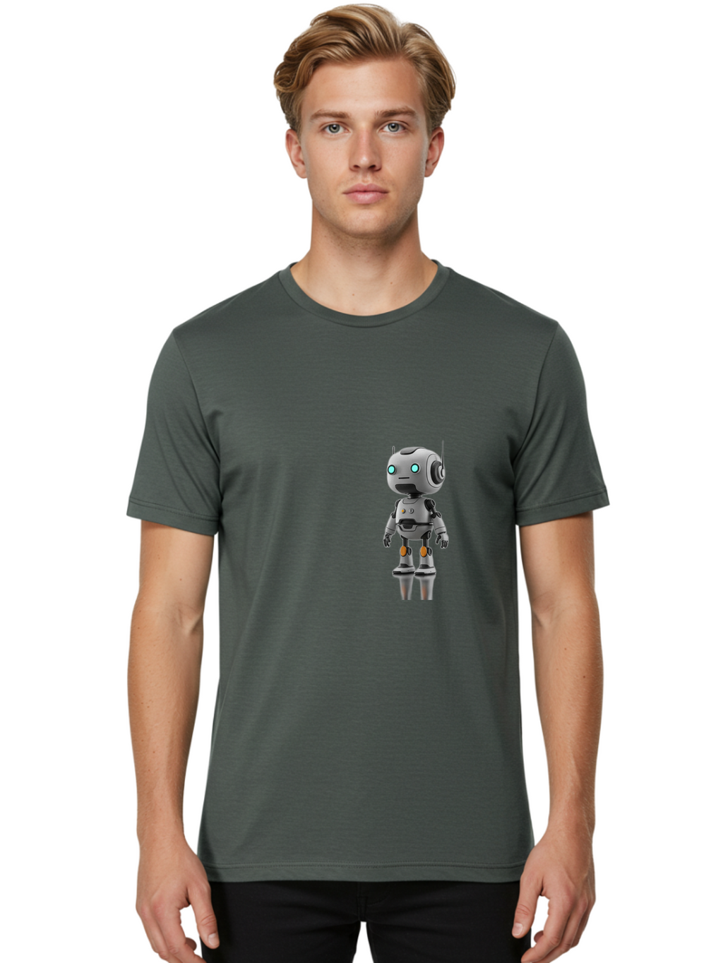 Robot Men'S Graphic Tee, 100% Cotton, Comfortable Casual Summer Wear, Machine Washable, Gray Robot, Artificial Intelligence, Futuristic Design, Robotic Technology, Mechanical Body, Glowing Blue Eyes, Robotic Head, Futuristic Character Bab361