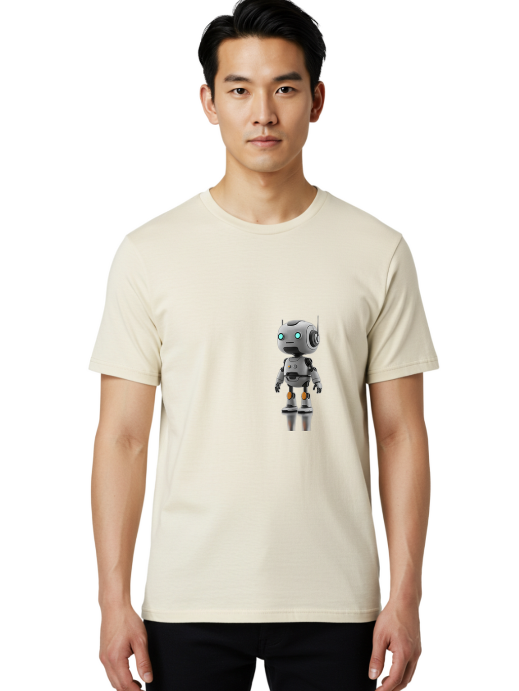 Robot Men'S Graphic Tee, 100% Cotton, Comfortable Casual Summer Wear, Machine Washable, Gray Robot, Artificial Intelligence, Futuristic Design, Robotic Technology, Mechanical Body, Glowing Blue Eyes, Robotic Head, Futuristic Character Bab361