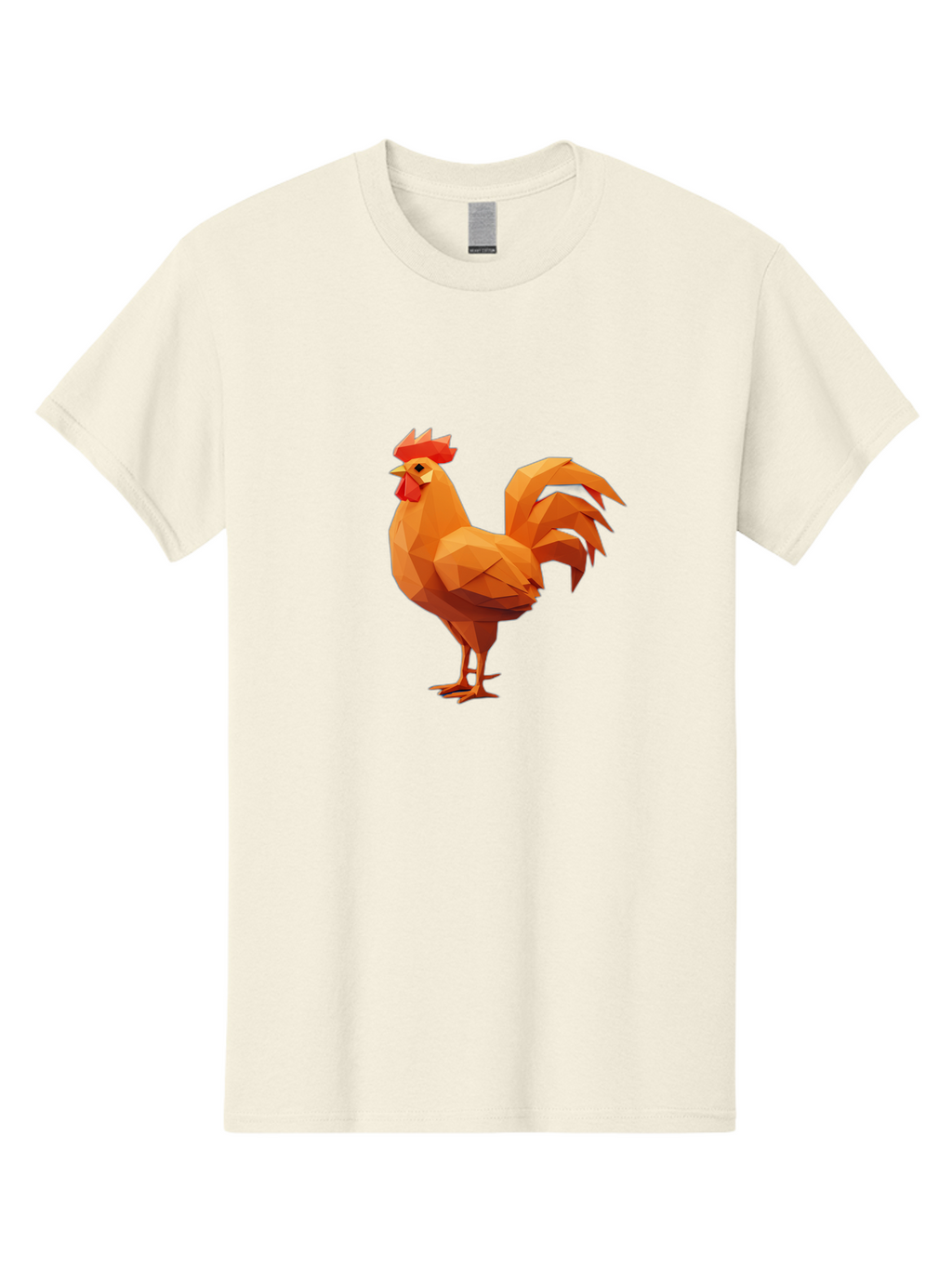 Rooster Men'S Graphic Tee, 100% Cotton, Comfortable Casual Summer Wear, Machine Washable, Low Poly Rooster, Orange Rooster, 3D Rooster, Polygonal Art, Geometric Animal, Farm Animal, Rooster Illustration, Modern Rooster Design, Digital Art Bab363