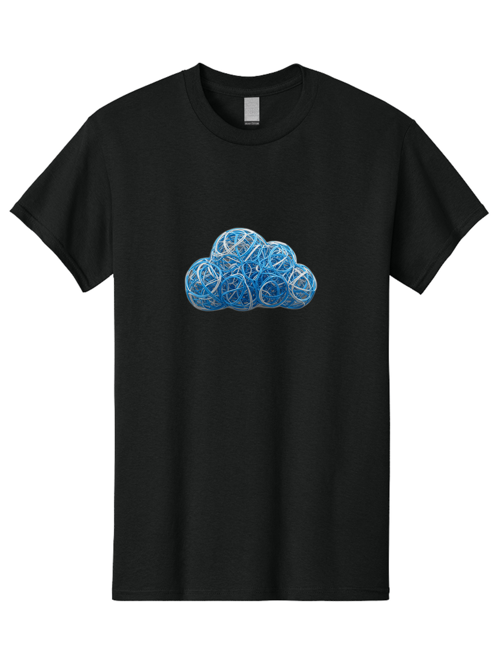 Rubber-Band-Cloud Men'S Graphic Tee, 100% Cotton, Comfortable Casual Summer Wear, Machine Washable, Blue Wires, Cloud Shape, Abstract Composition, Tangled Wires, Modern Design, Creative Art, Blue And White Hues, Spherical Forms, Bab365