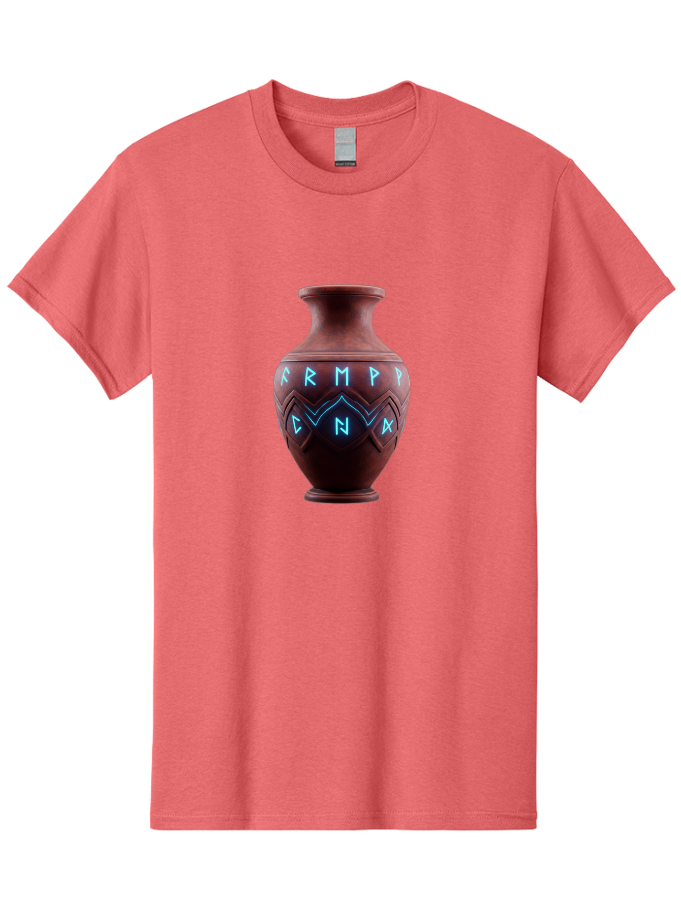 Runic-Vase Men'S Graphic Tee, 100% Cotton, Comfortable Casual Summer Wear, Machine Washable, Ancient Pottery, Clay Vase, Mysterious Symbols, Glowing Blue Letters, Armp Cna, Tribal Art, Glowing Neon, Symbolic Vase, Ancient Artifact, Bab366