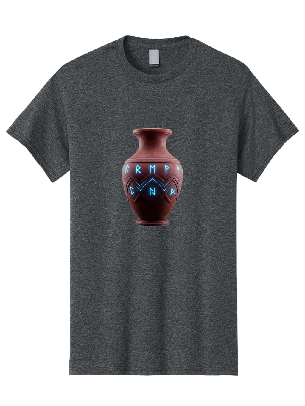 Runic-Vase Men'S Graphic Tee, 100% Cotton, Comfortable Casual Summer Wear, Machine Washable, Ancient Pottery, Clay Vase, Mysterious Symbols, Glowing Blue Letters, Armp Cna, Tribal Art, Glowing Neon, Symbolic Vase, Ancient Artifact, Bab366