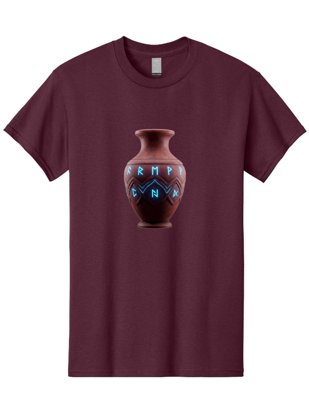 Runic-Vase Men'S Graphic Tee, 100% Cotton, Comfortable Casual Summer Wear, Machine Washable, Ancient Pottery, Clay Vase, Mysterious Symbols, Glowing Blue Letters, Armp Cna, Tribal Art, Glowing Neon, Symbolic Vase, Ancient Artifact, Bab366