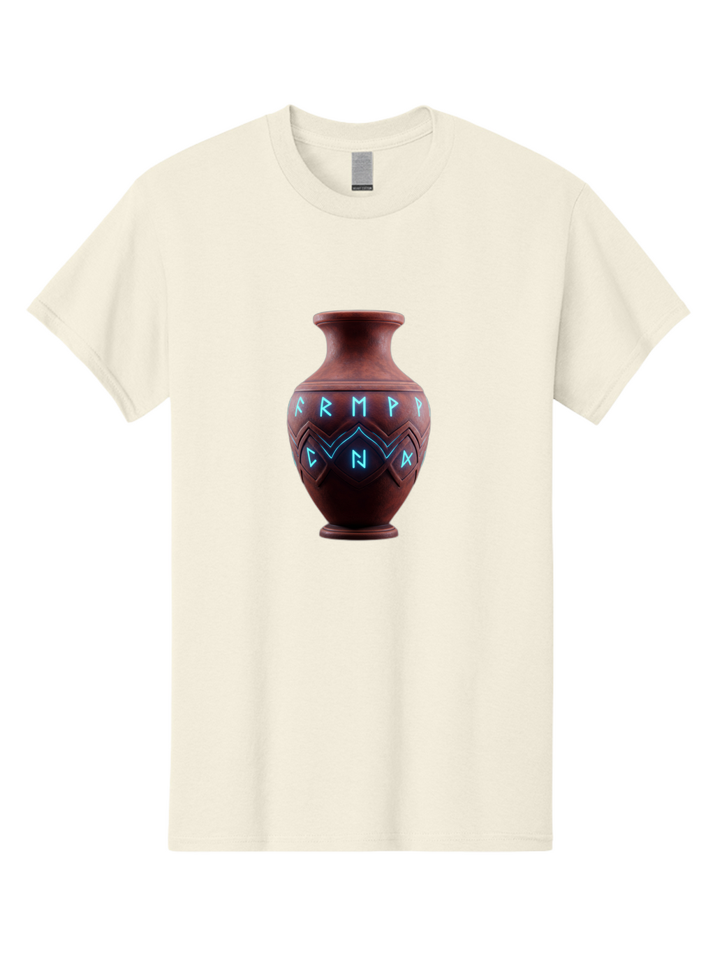 Runic-Vase Men'S Graphic Tee, 100% Cotton, Comfortable Casual Summer Wear, Machine Washable, Ancient Pottery, Clay Vase, Mysterious Symbols, Glowing Blue Letters, Armp Cna, Tribal Art, Glowing Neon, Symbolic Vase, Ancient Artifact, Bab366