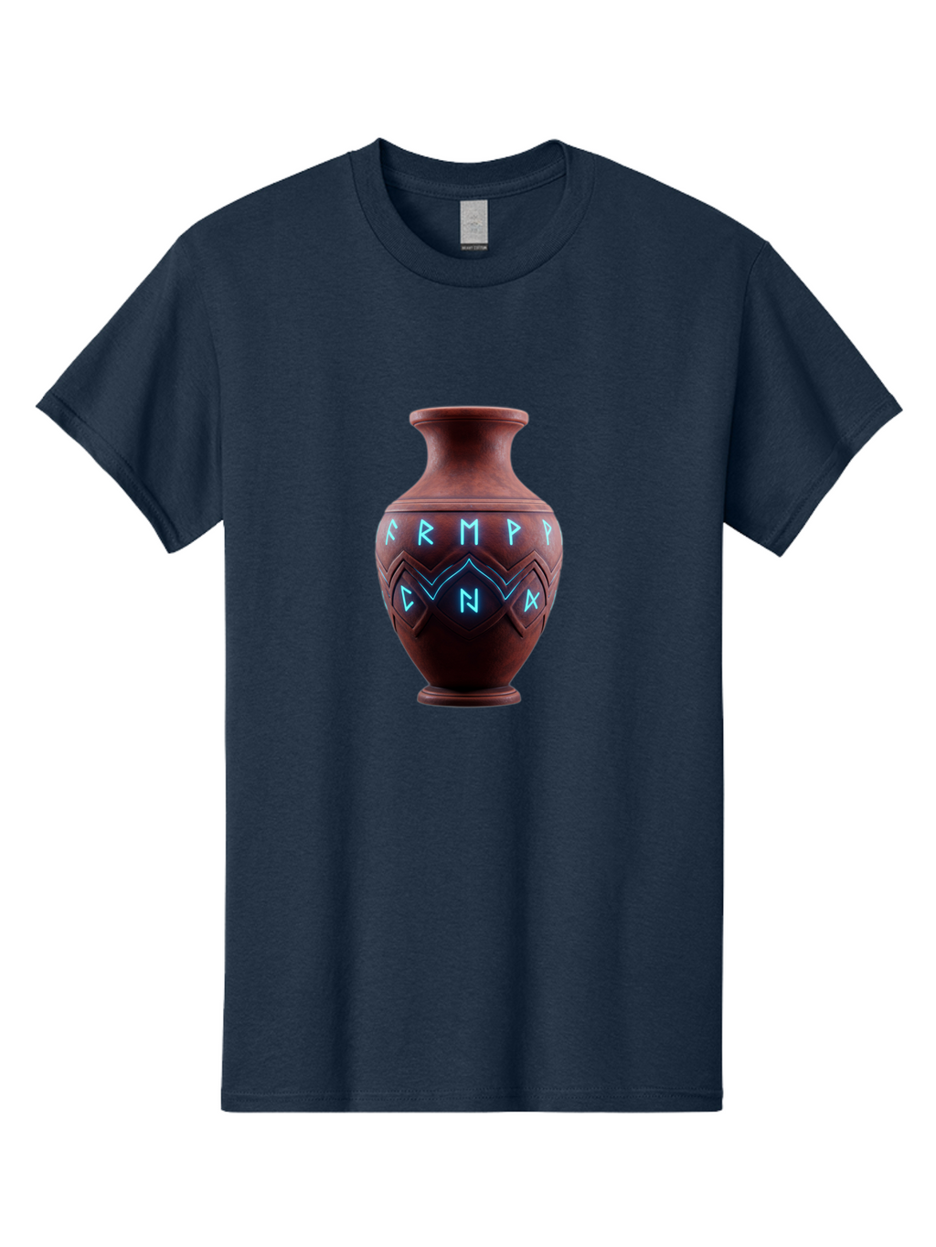 Runic-Vase Men'S Graphic Tee, 100% Cotton, Comfortable Casual Summer Wear, Machine Washable, Ancient Pottery, Clay Vase, Mysterious Symbols, Glowing Blue Letters, Armp Cna, Tribal Art, Glowing Neon, Symbolic Vase, Ancient Artifact, Bab366