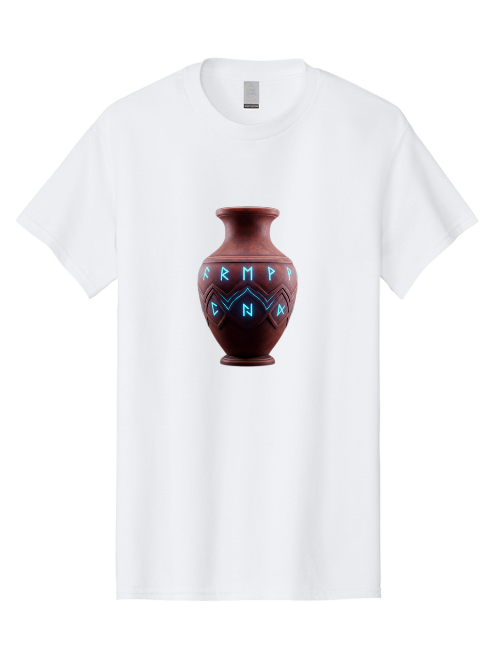 Runic-Vase Men'S Graphic Tee, 100% Cotton, Comfortable Casual Summer Wear, Machine Washable, Ancient Pottery, Clay Vase, Mysterious Symbols, Glowing Blue Letters, Armp Cna, Tribal Art, Glowing Neon, Symbolic Vase, Ancient Artifact, Bab366