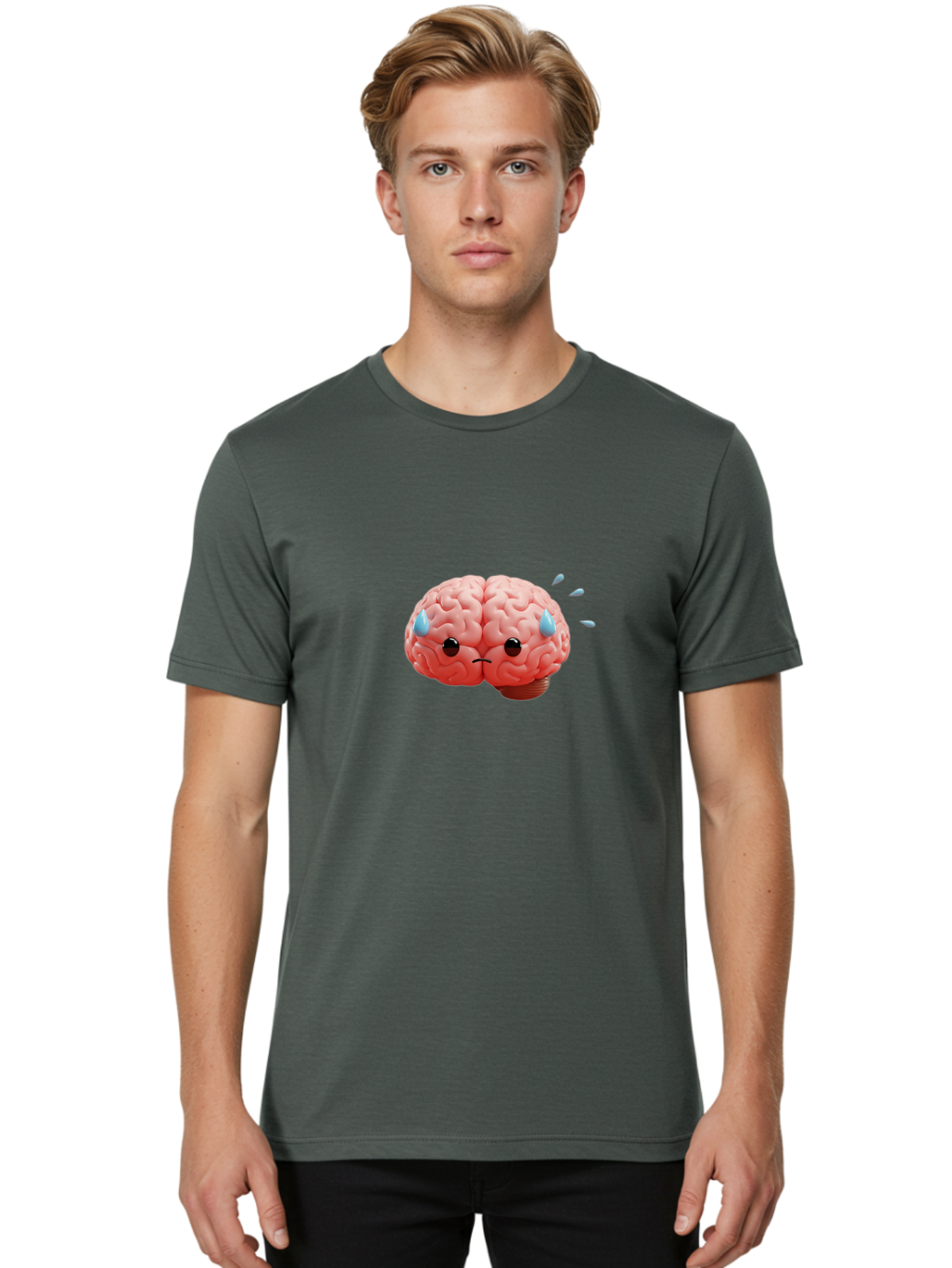Sad-Brain-1 Men'S Graphic Tee, 100% Cotton, Comfortable Casual Summer Wear, Machine Washable, Sad Brain, Brain With Face, Frowning Brain, Frustrated Thinking, Mental Health, Emotional Brain, Crying Brain, Sad Emotions, Brain Drain, Bab367