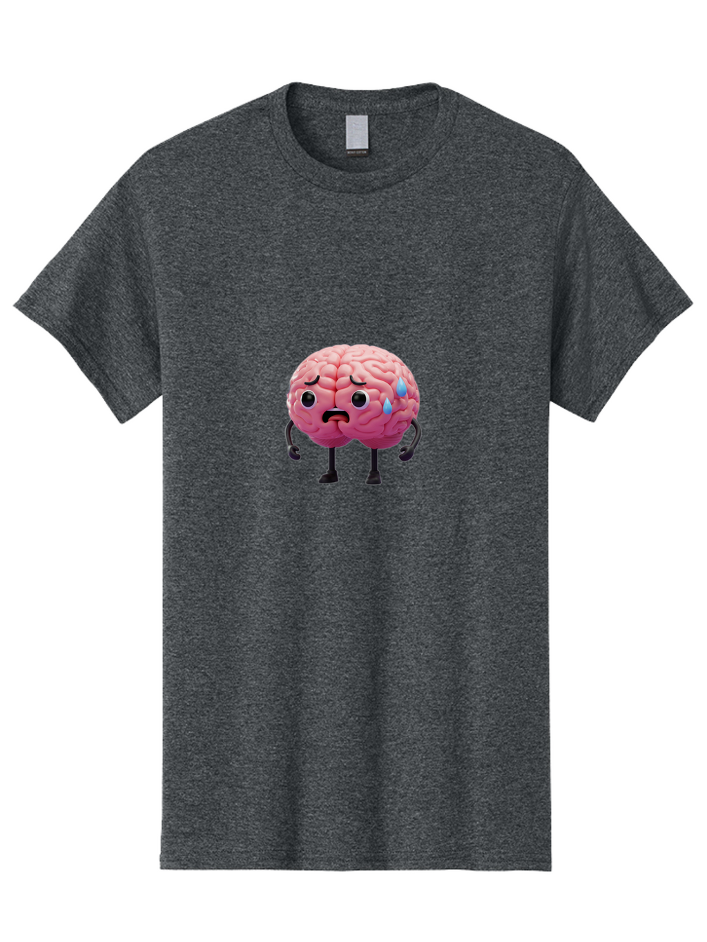 Sad-Brain-2 Men'S Graphic Tee, 100% Cotton, Comfortable Casual Summer Wear, Machine Washable, Cartoon Brain, Sad Face, Blue Tears, Thinking Problems, Mental Struggle, Negative Emotions, Anxiety Feelings Bab368
