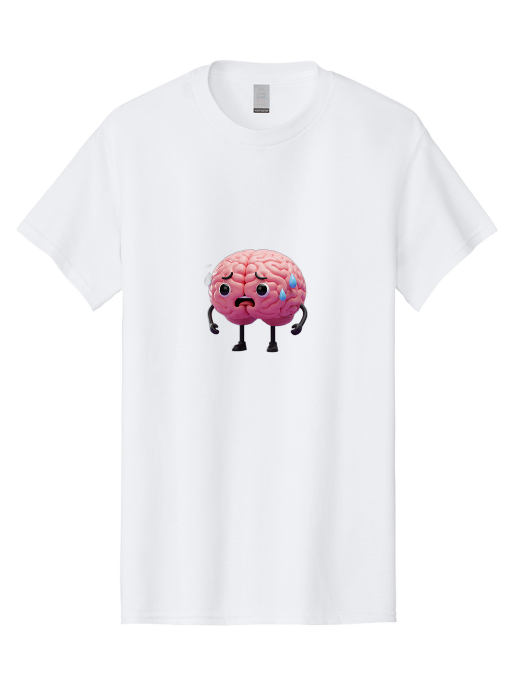 Sad-Brain-2 Men'S Graphic Tee, 100% Cotton, Comfortable Casual Summer Wear, Machine Washable, Cartoon Brain, Sad Face, Blue Tears, Thinking Problems, Mental Struggle, Negative Emotions, Anxiety Feelings Bab368